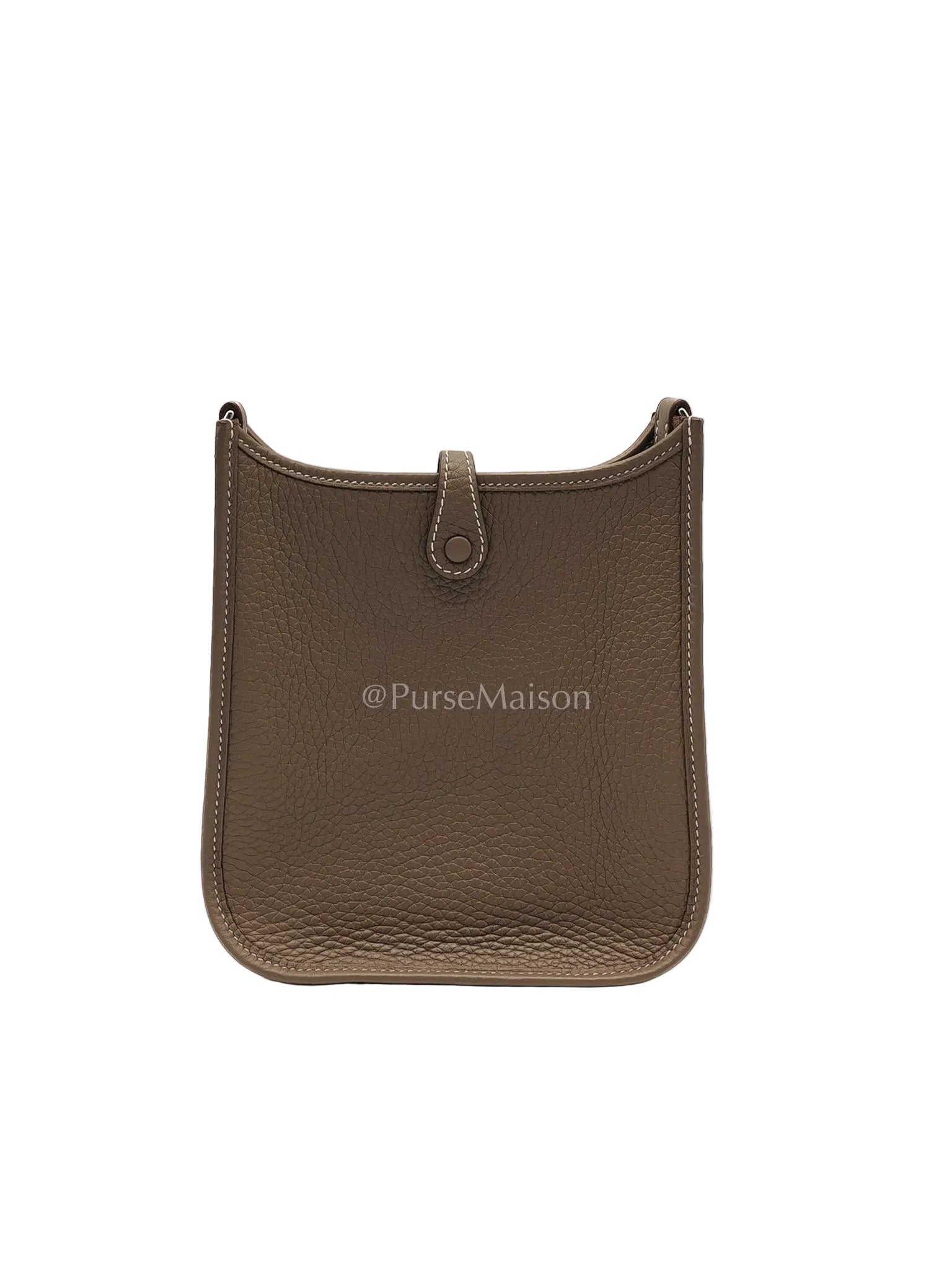 Hermes Evelyne 16 TPM in Etoupe Clemence Leather with Navy Blue Strap Palladium Hardware Stamp K(2025) | Purse Maison Luxury Bags Shop