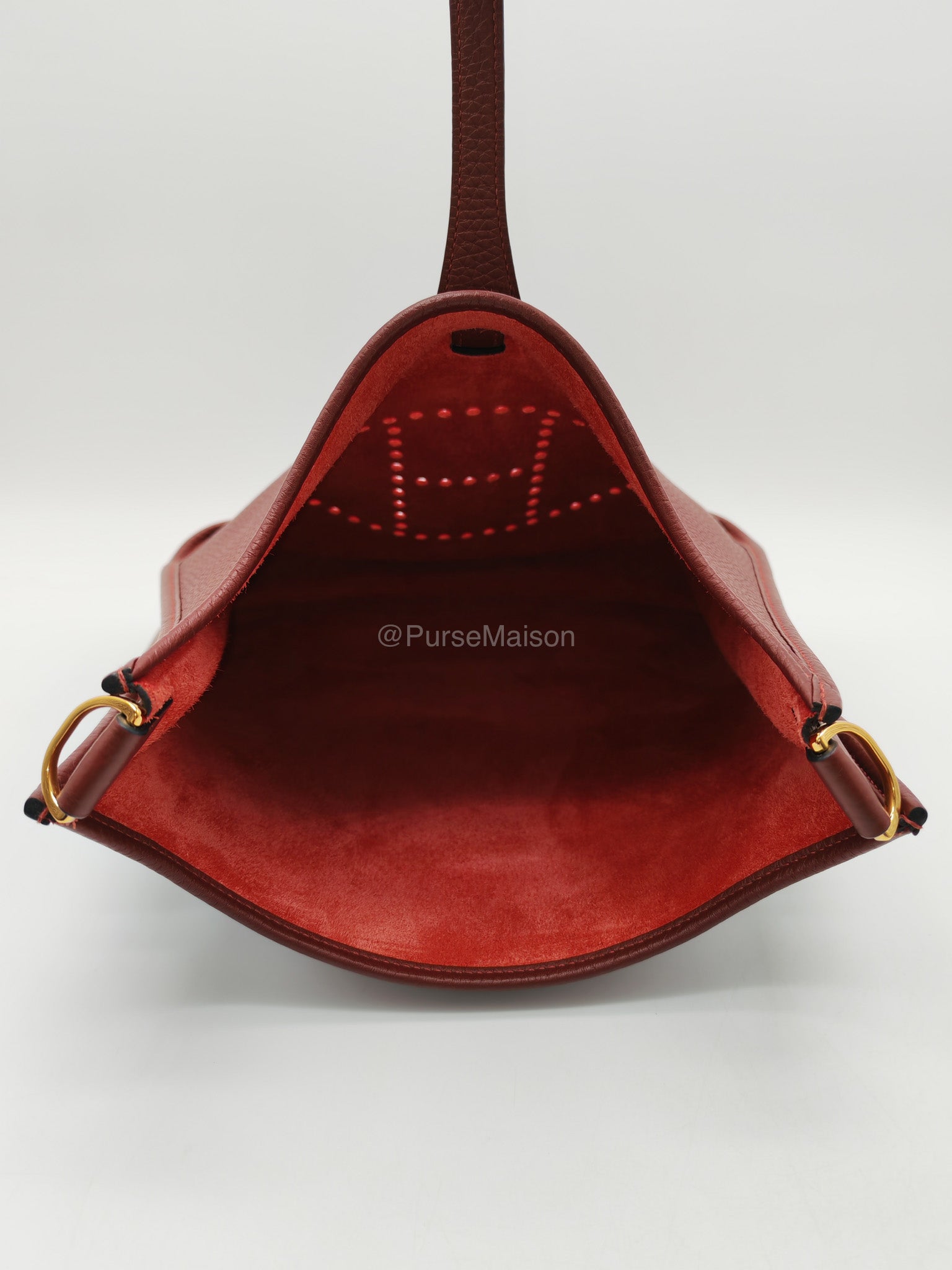 Hermes Evelyne PM in Rouge Clemence Leather and Gold Hardware Stamp K(2025) | Purse Maison Luxury Bags Shop