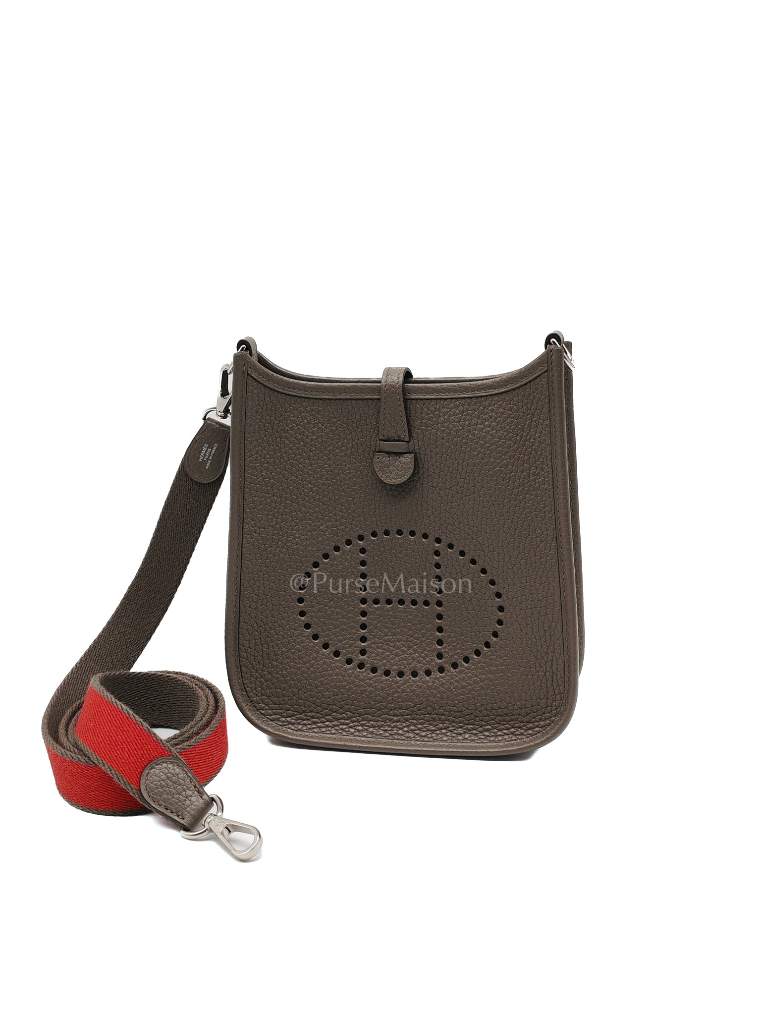 Evelyne TPM Etain in Clemence Leather and Palladium Hardware Bi-color Strap Stamp T (2015) | Purse Maison Luxury Bags Shop