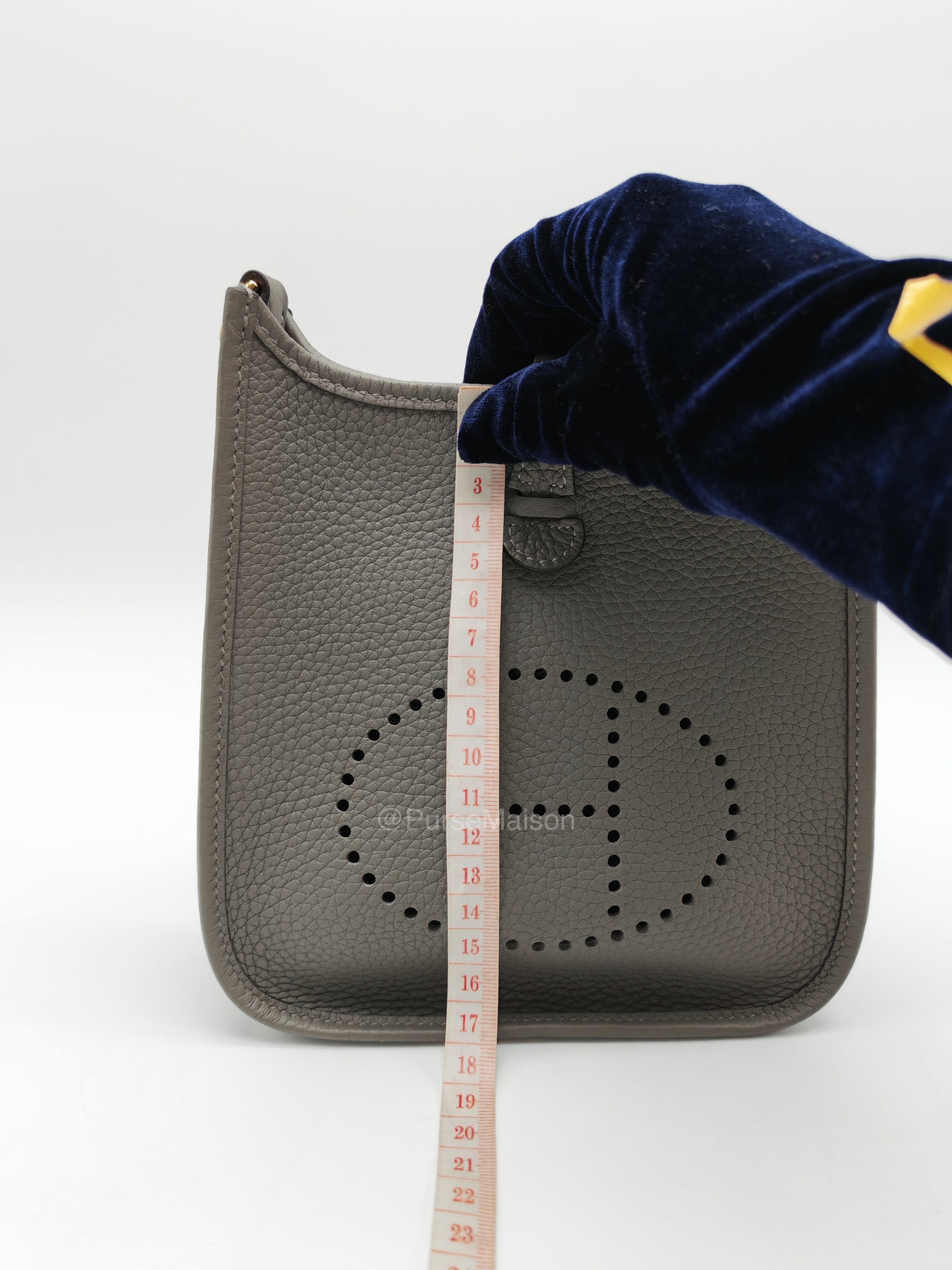 Hermes Evelyne TPM in Gris Meyer Clemence Leather and Gold Hardware Stamp W (2024) | Purse Maison Luxury Bags Shop