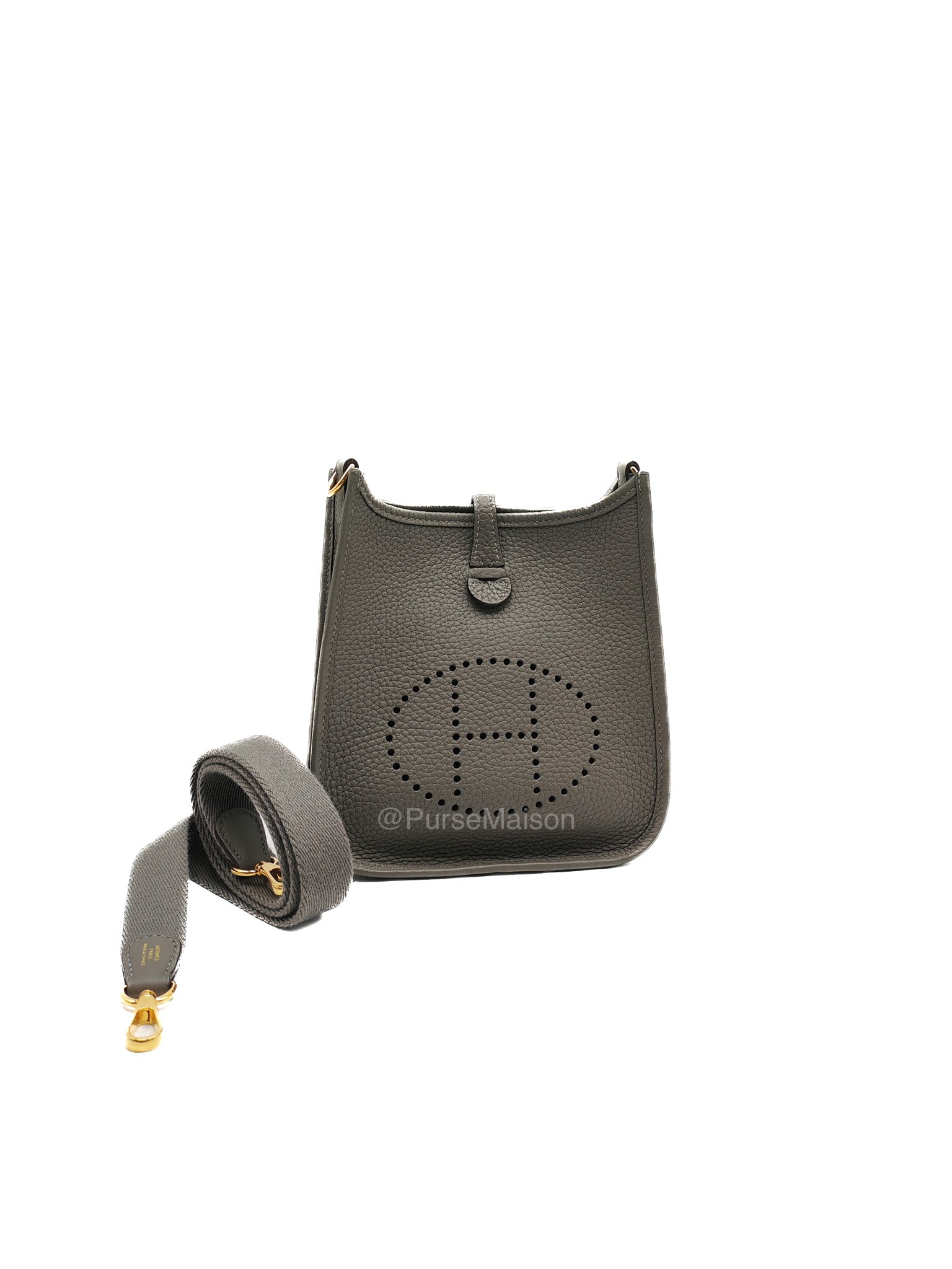 Hermes Evelyne TPM in Gris Meyer Clemence Leather and Gold Hardware Stamp W (2024) | Purse Maison Luxury Bags Shop