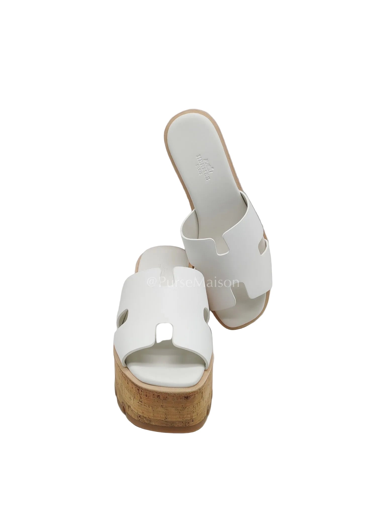 Hermes Eze Sandals in White Calfskin Leather Size 37 EU (24 cm) | Purse Maison Luxury Bags Shop