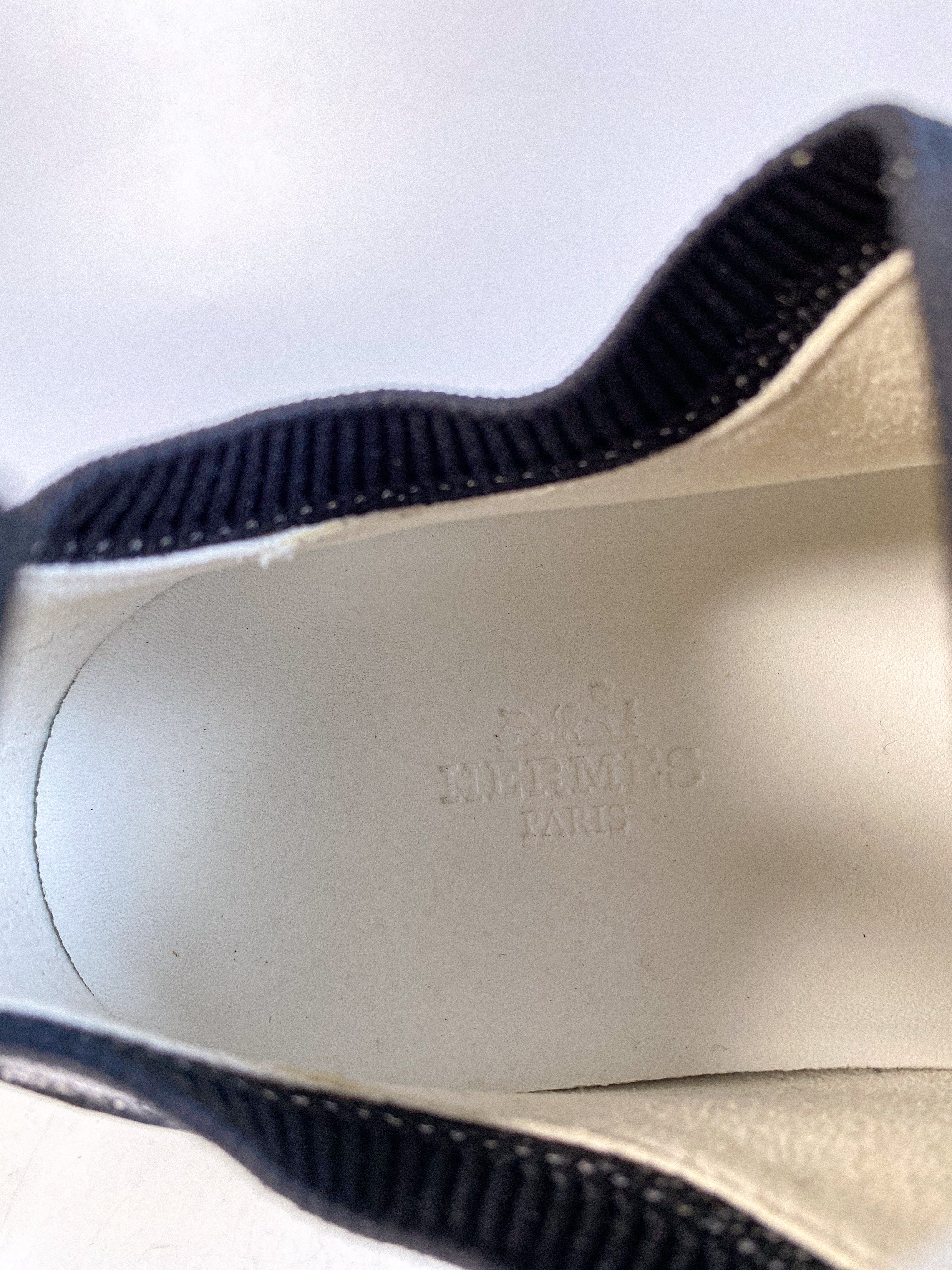 Hermes Fabric and Suede Addict Women’s Low Sneakers (Black/White) Size 40 EUR, 26.5cm