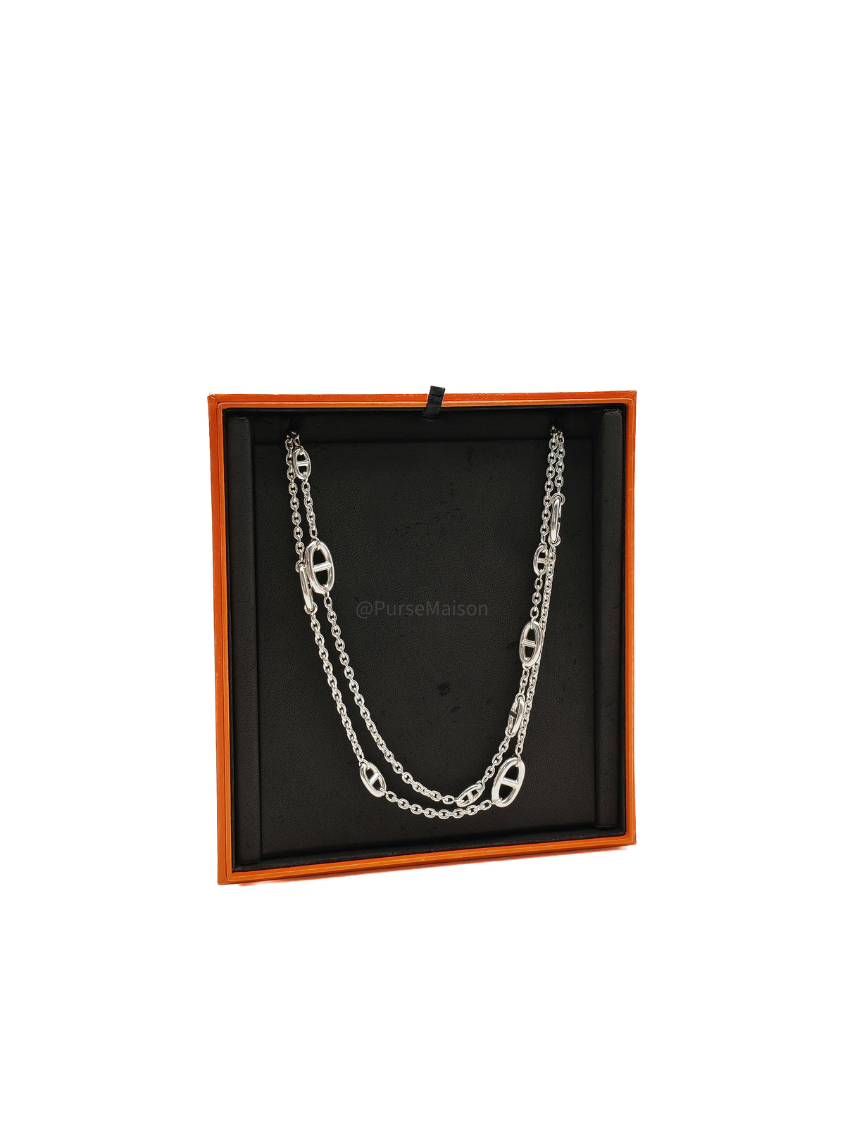 Hermes Ferandole Long Necklace in Sterling Silver Chaine d'Ancre Links | Purse Maison Luxury Bags Shop