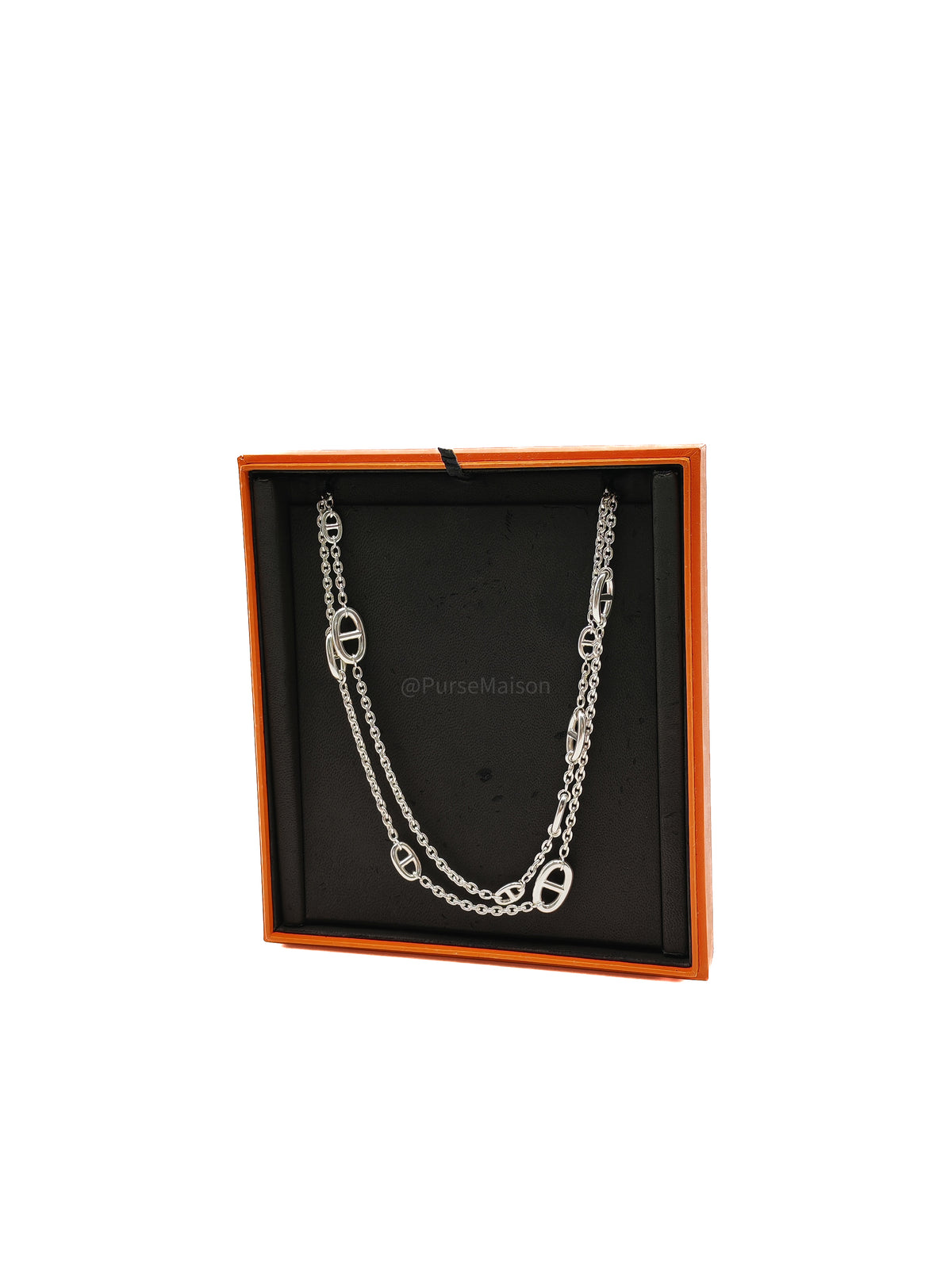 Hermes Ferandole Long Necklace in Sterling Silver Chaine d'Ancre Links | Purse Maison Luxury Bags Shop