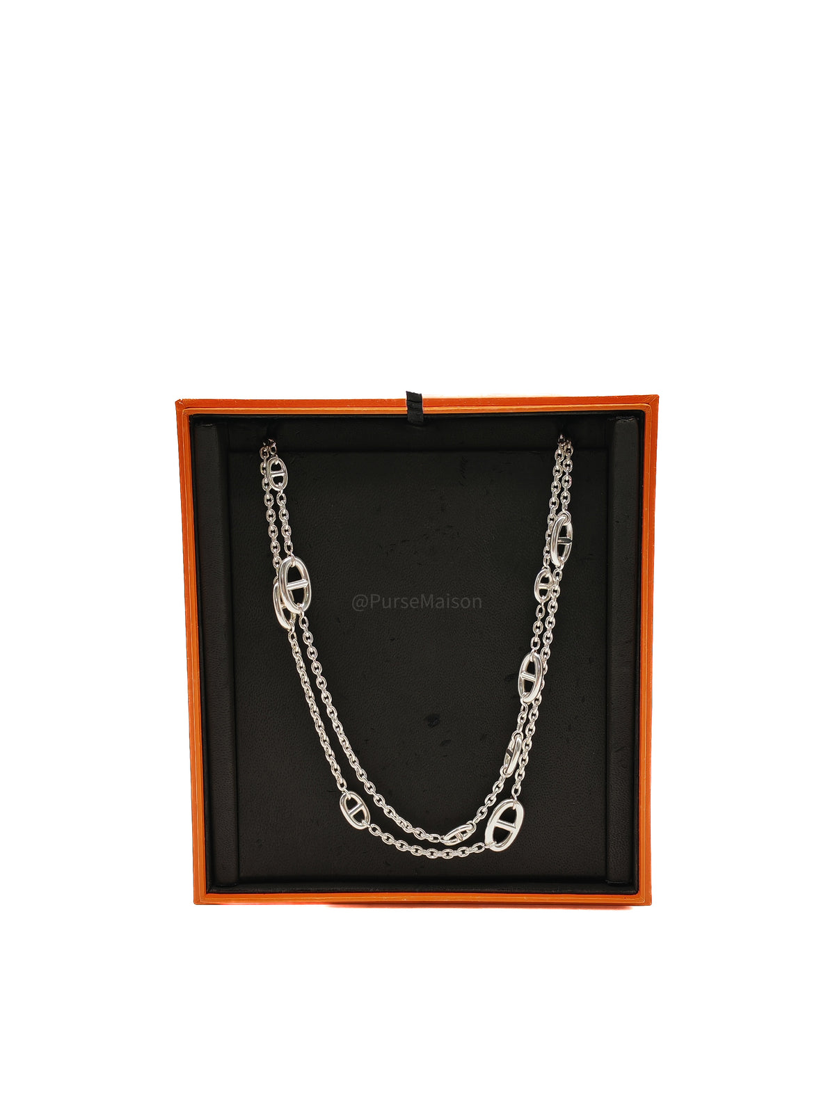 Hermes Ferandole Long Necklace in Sterling Silver Chaine d'Ancre Links | Purse Maison Luxury Bags Shop
