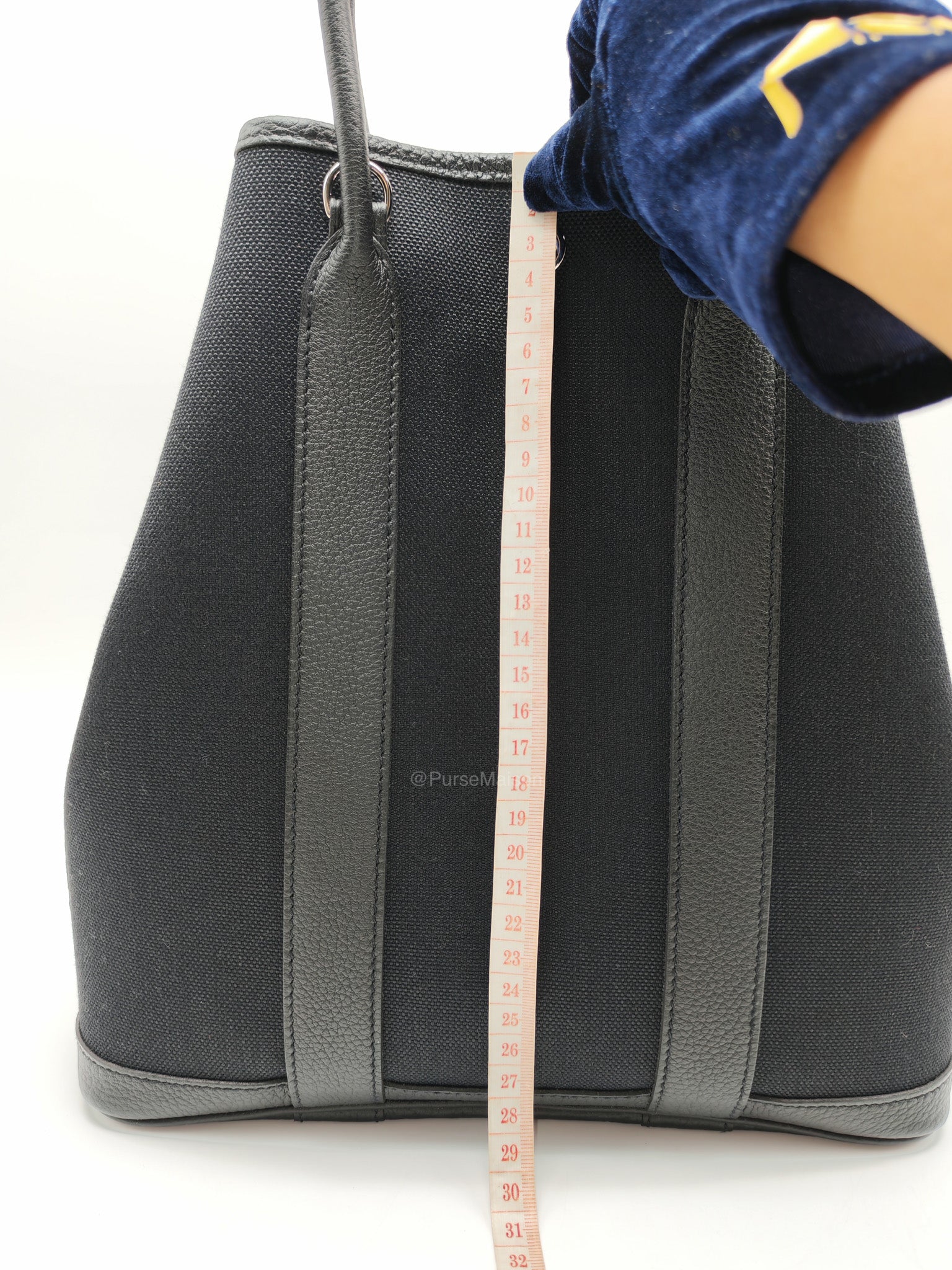 Hermes Garden File 28 Tote Bag in Black Negonda Trim Leather & Canvas Palladium Hardware Stamp U(2022) | Purse Maison Luxury Bags Shop