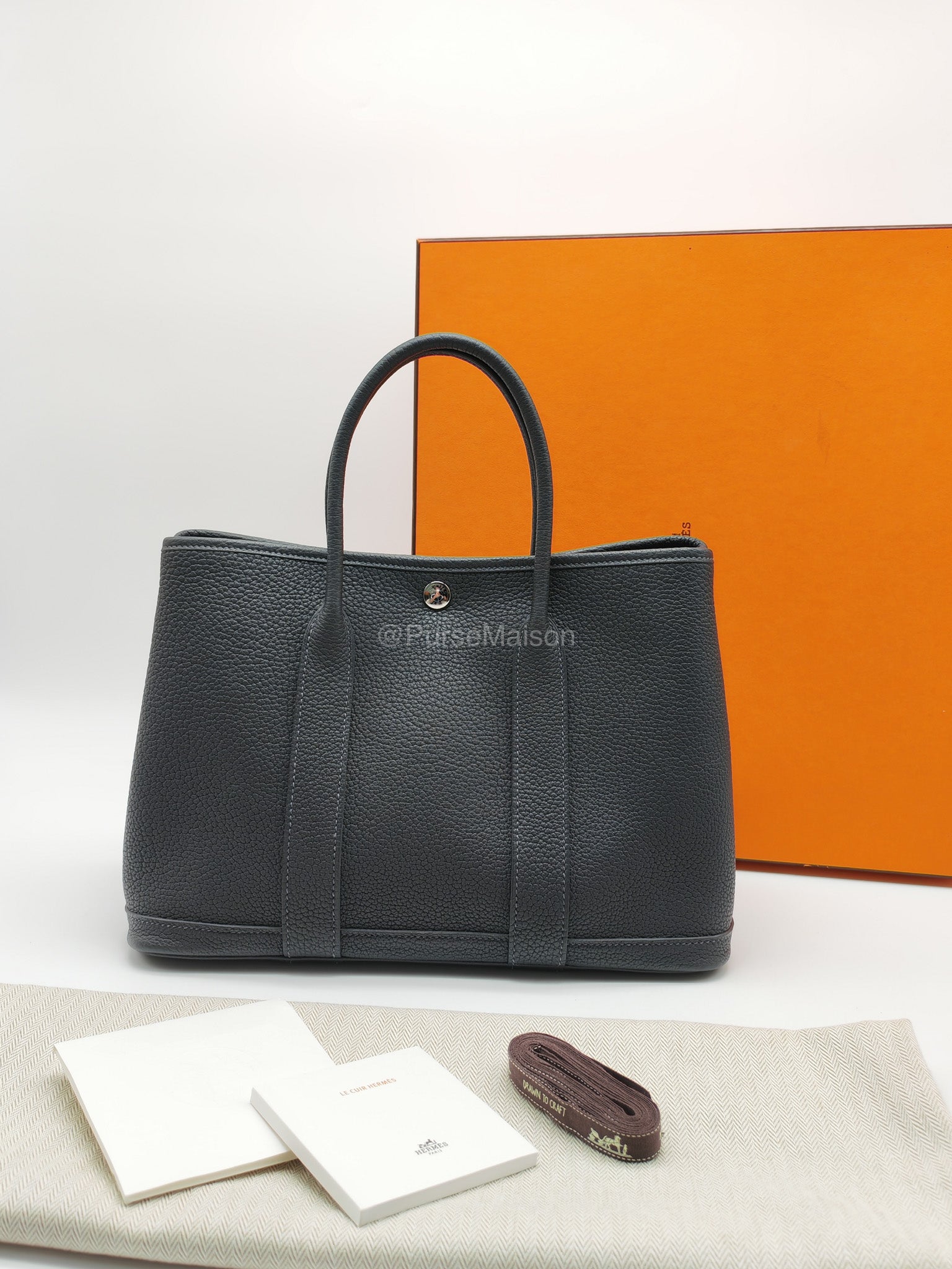 Hermes Garden Party 30 in Plomb Negonda Leather Palladium Hardware Stamp W(2024) | Purse Maison Luxury Bags Shop