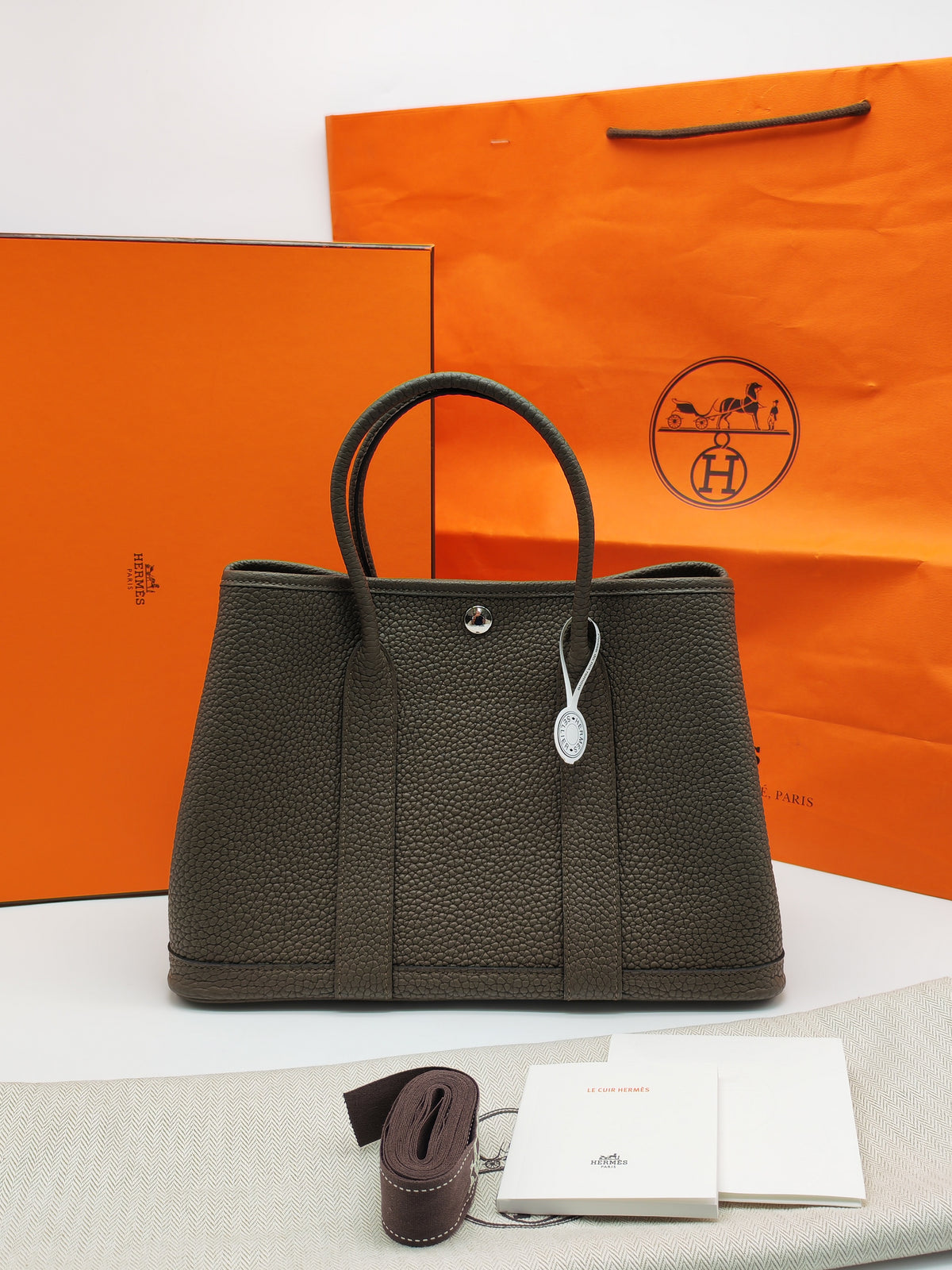 Hermes Garden Party 30 in Vert Loden Negonda Leather Palladium Hardware Stamp G (2026) | Purse Maison Luxury Bags Shop
