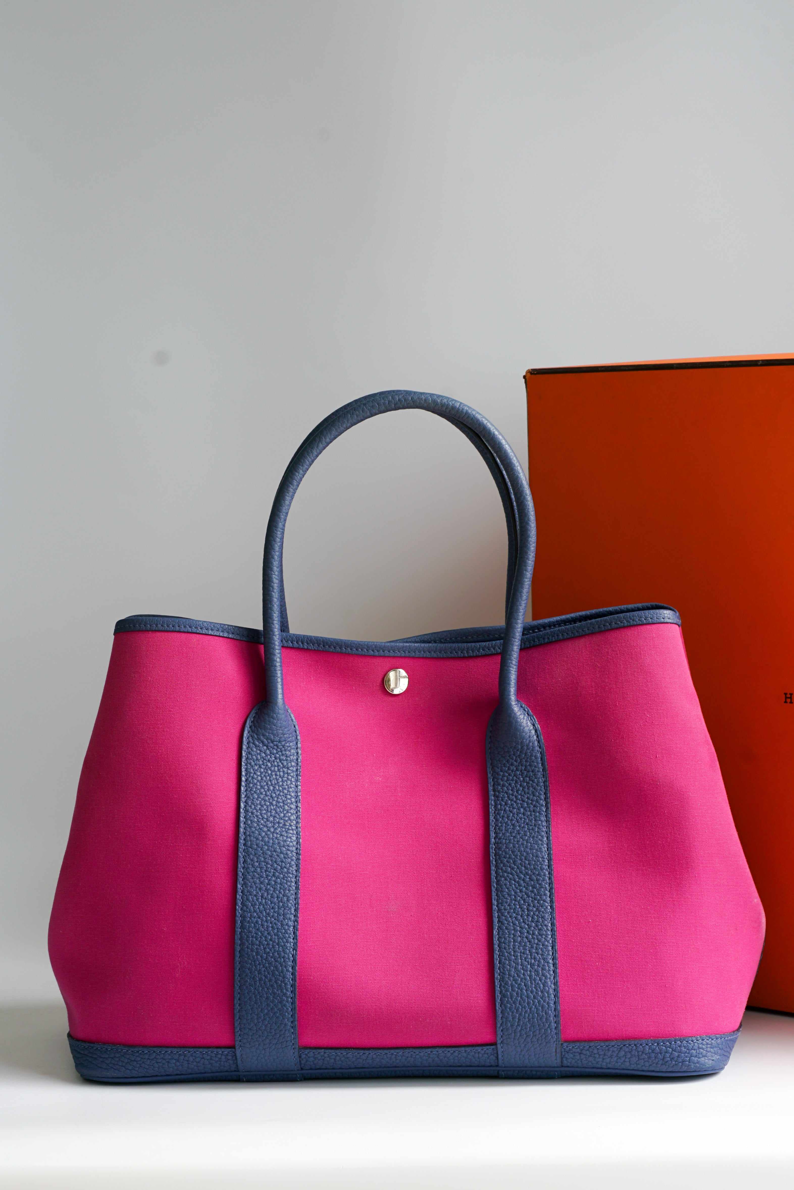 Hermes Garden Party 36 Magnolia & Bleu Brighton Canvas & Negonda Leather in Palladium Hardware Stamp C (2018)