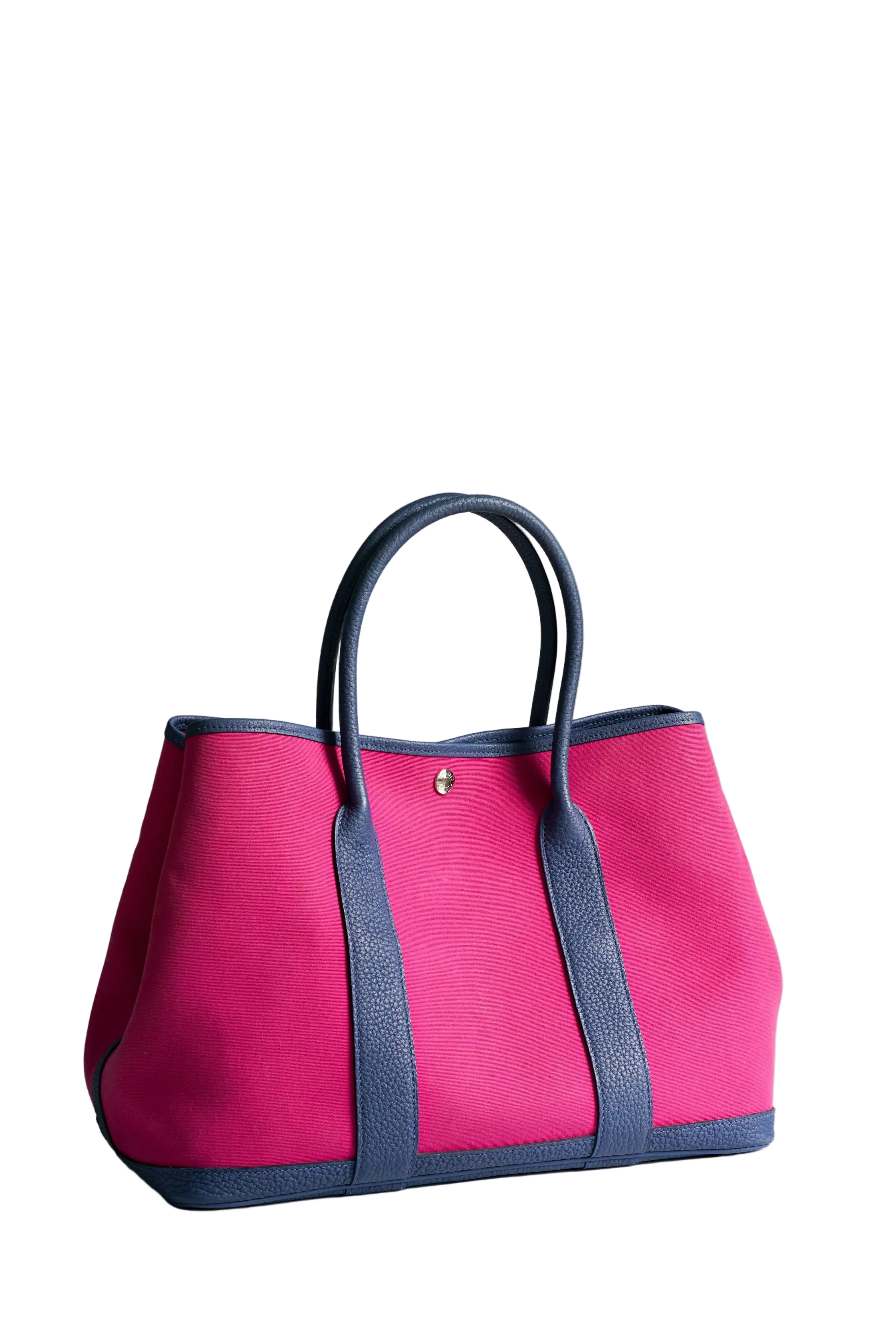 Hermes Garden Party 36 Magnolia & Bleu Brighton Canvas & Negonda Leather in Palladium Hardware Stamp C (2018)