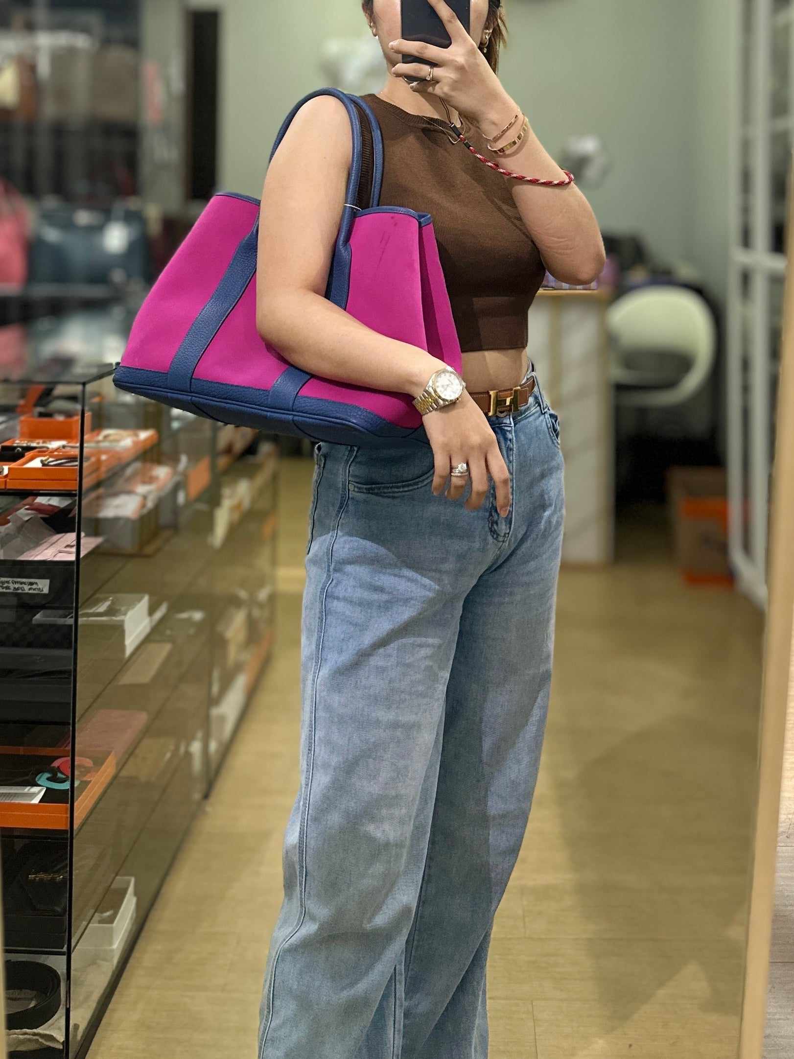 Hermes Garden Party 36 Magnolia & Bleu Brighton Canvas & Negonda Leather in Palladium Hardware Stamp C (2018)