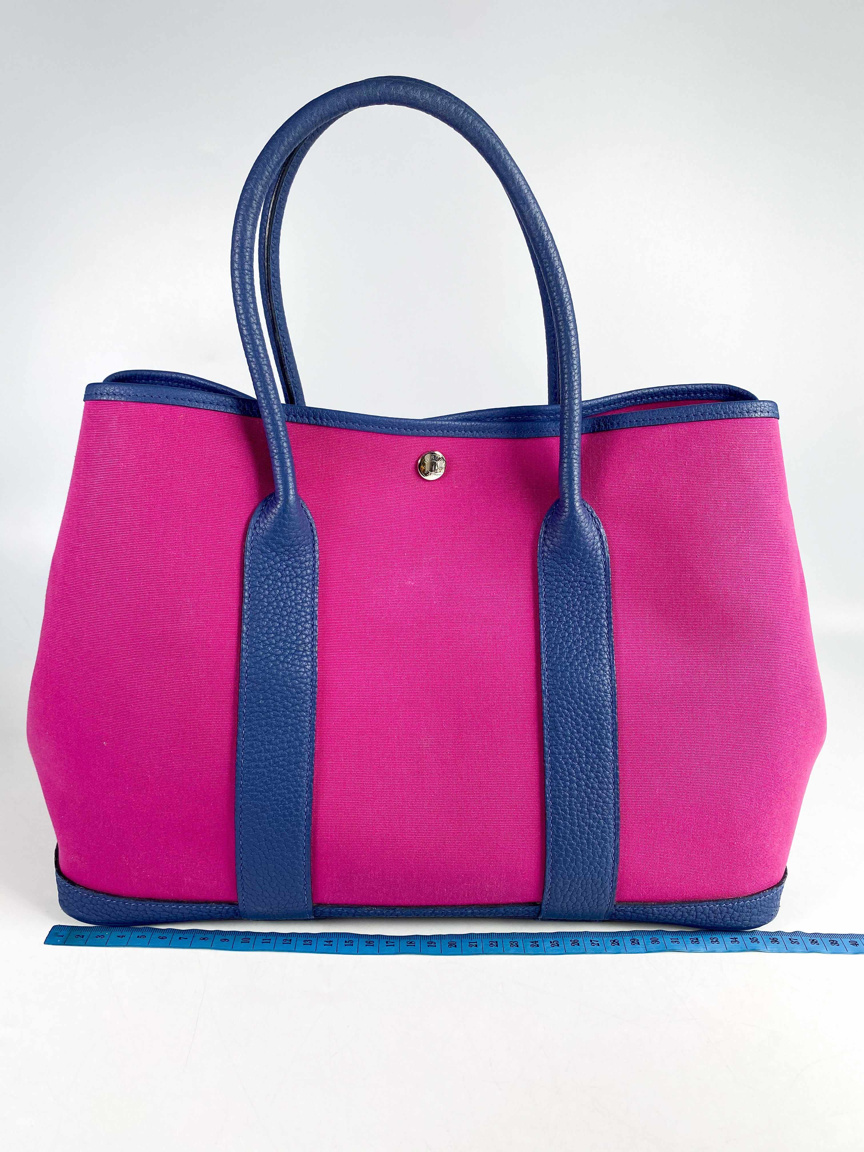 Hermes Garden Party 36 Magnolia & Bleu Brighton Canvas & Negonda Leather in Palladium Hardware Stamp C (2018)