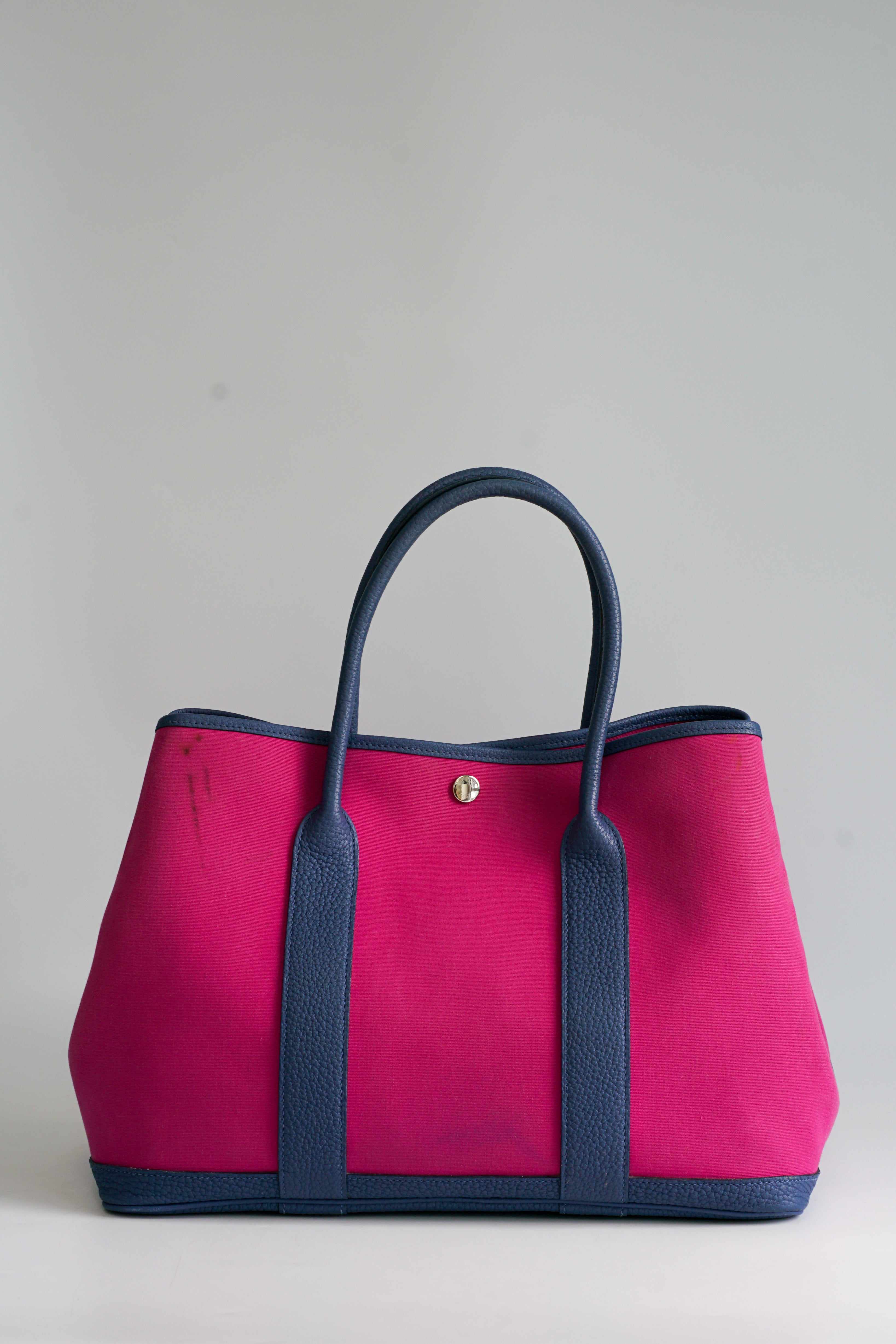 Hermes Garden Party 36 Magnolia & Bleu Brighton Canvas & Negonda Leather in Palladium Hardware Stamp C (2018)