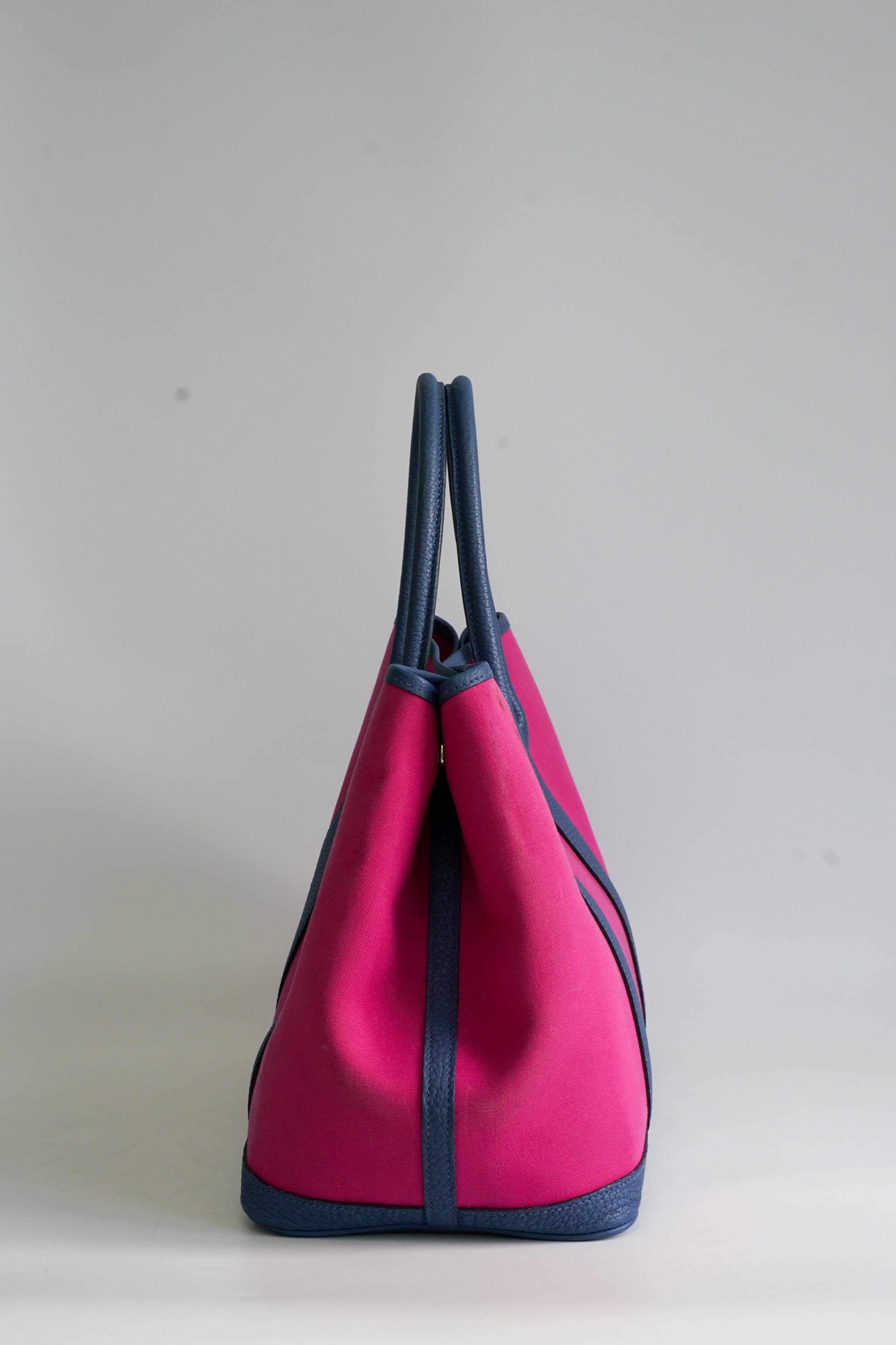 Hermes Garden Party 36 Magnolia & Bleu Brighton Canvas & Negonda Leather in Palladium Hardware Stamp C (2018)