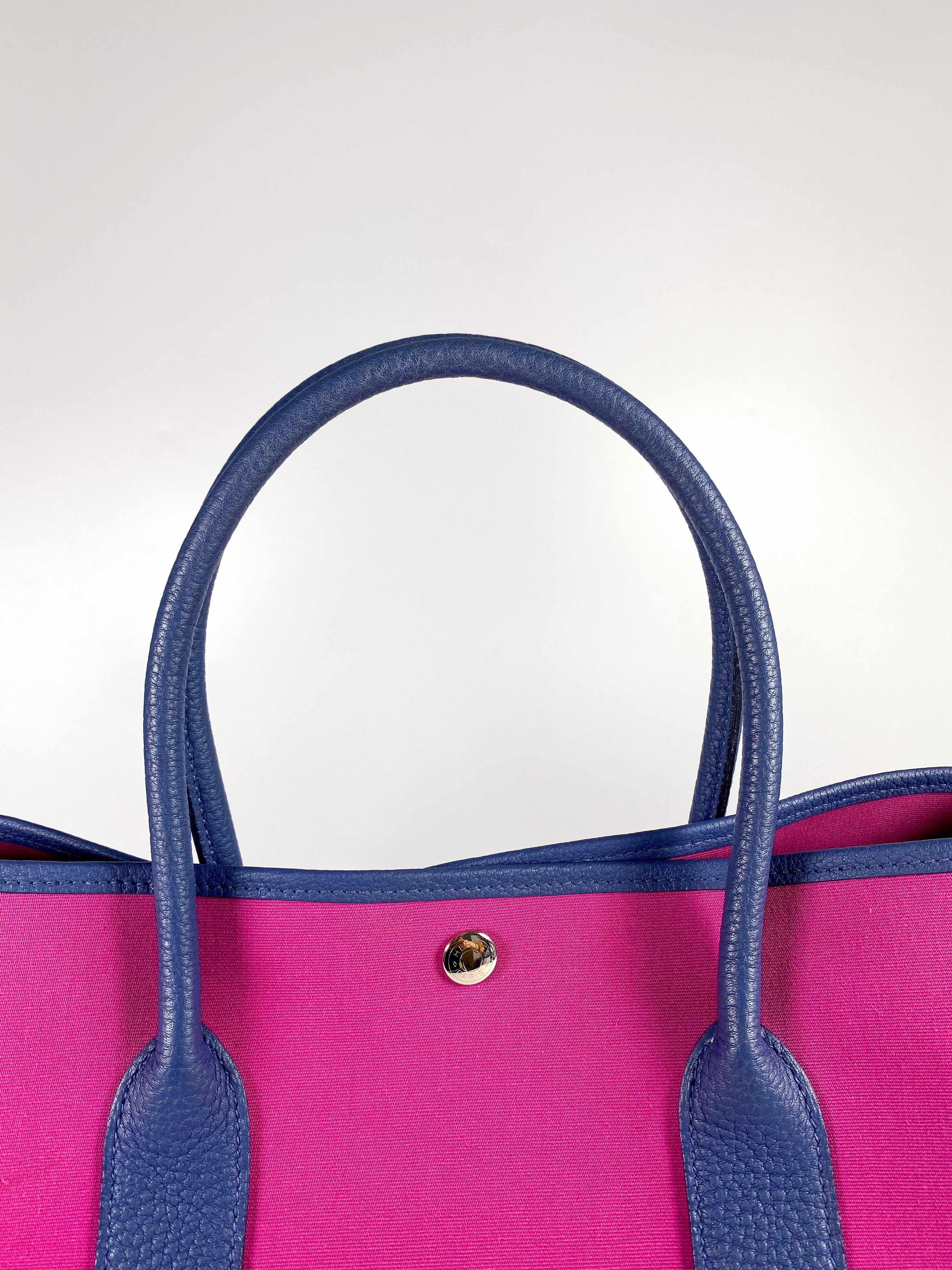 Hermes Garden Party 36 Magnolia & Bleu Brighton Canvas & Negonda Leather in Palladium Hardware Stamp C (2018)