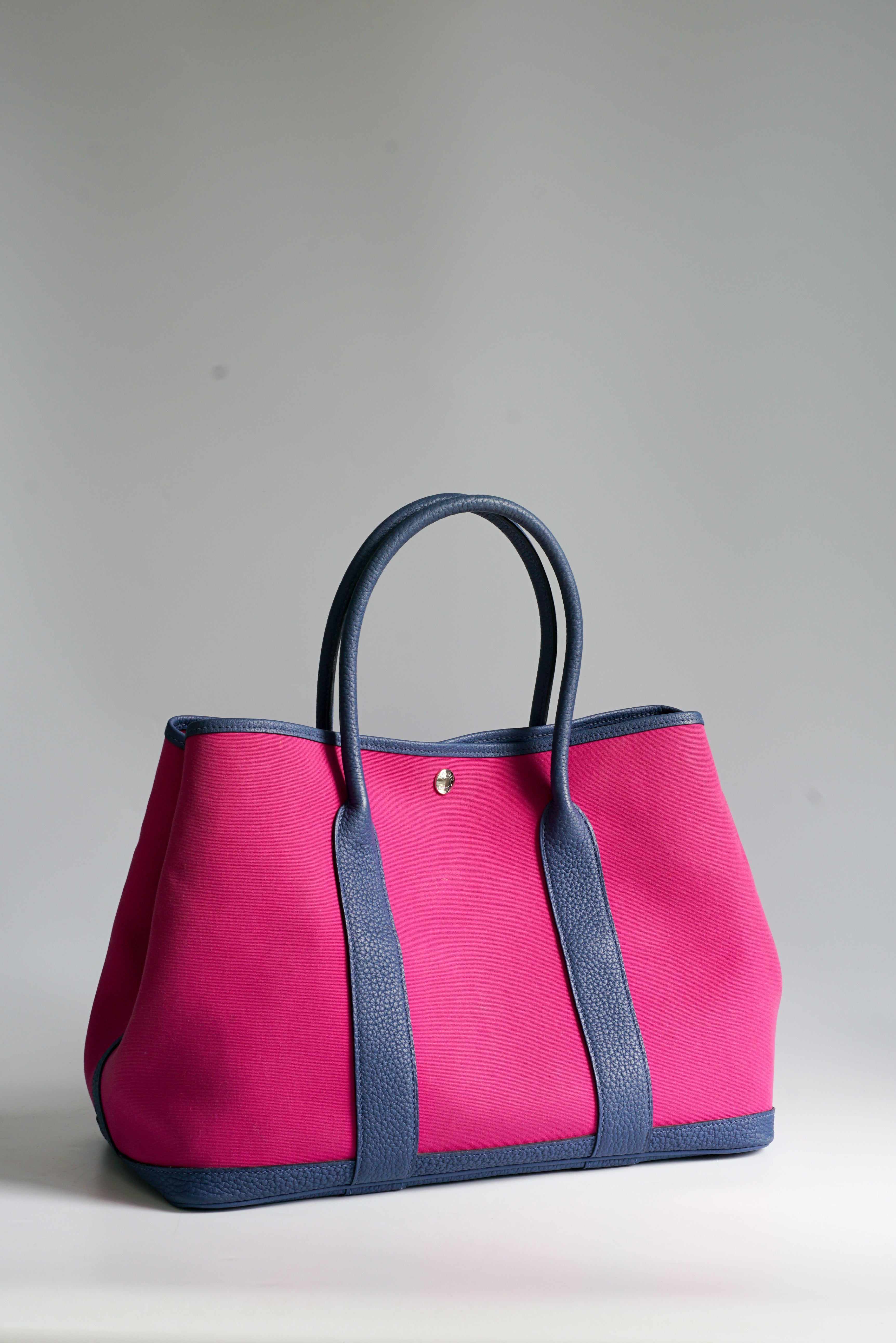 Hermes Garden Party 36 Magnolia & Bleu Brighton Canvas & Negonda Leather in Palladium Hardware Stamp C (2018)