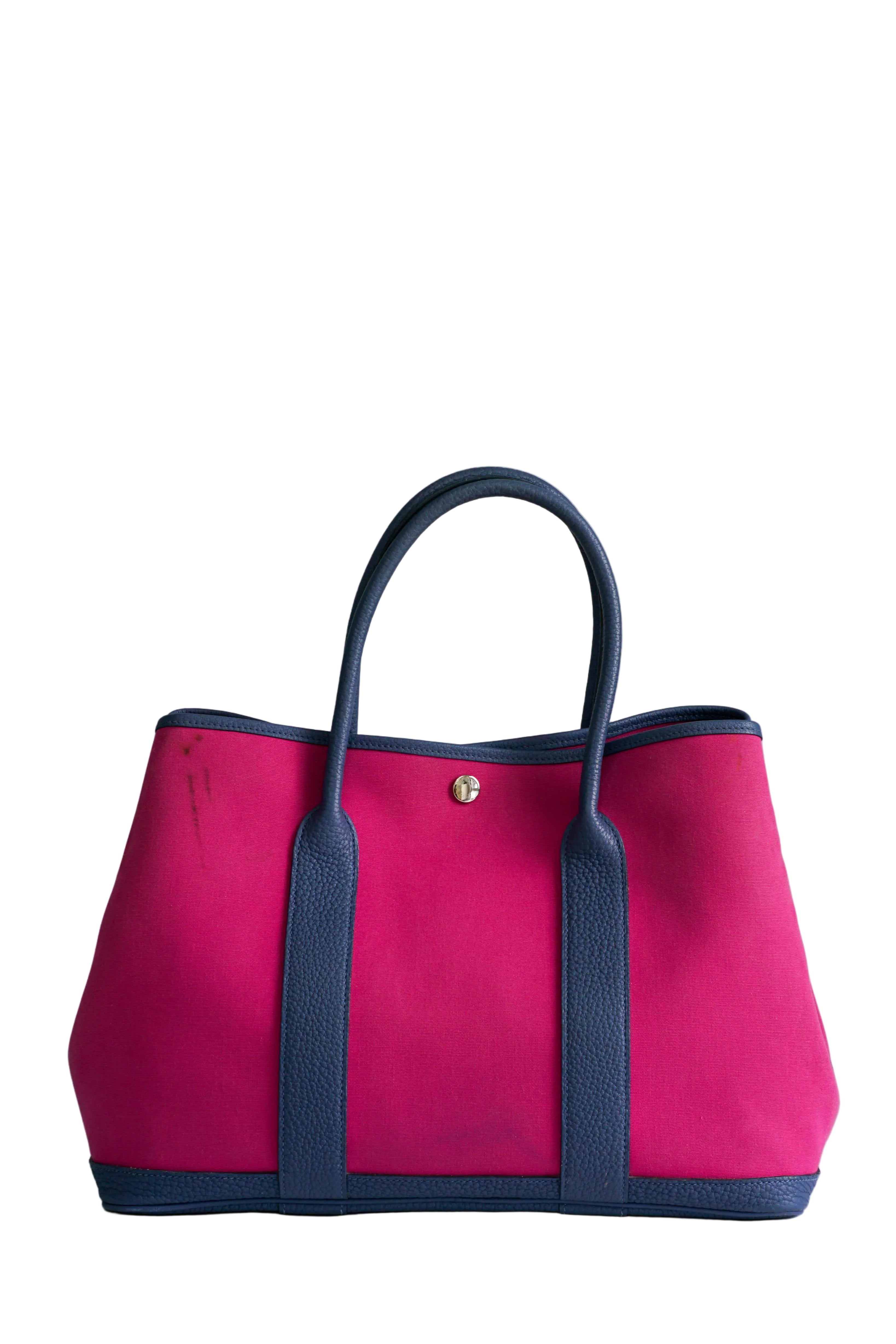 Hermes Garden Party 36 Magnolia & Bleu Brighton Canvas & Negonda Leather in Palladium Hardware Stamp C (2018)