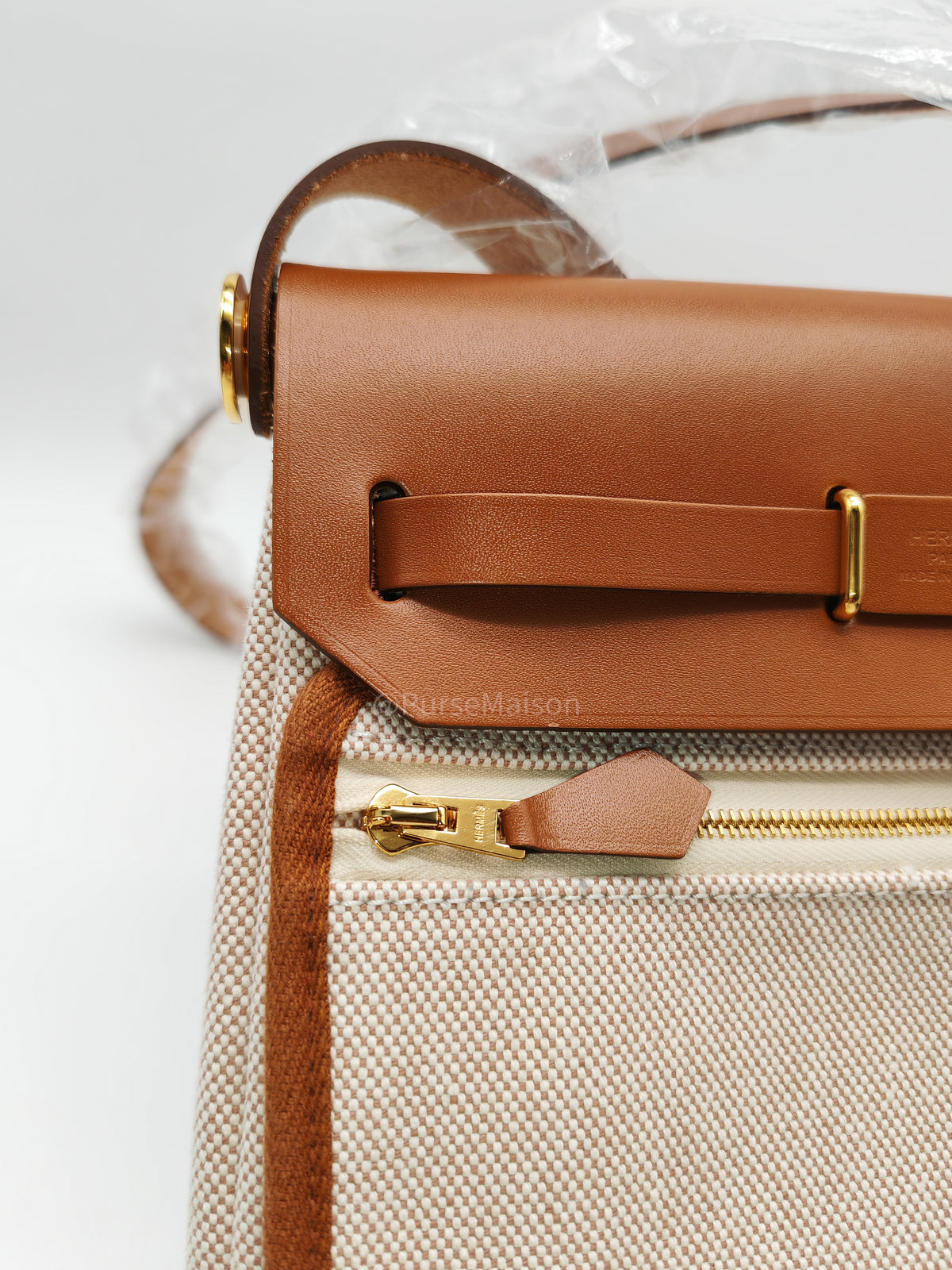 Hermes Herbag 20 Mini in Beige Ecru Canvas and Gold Hardware Stamp K (2025) | Purse Maison Luxury Bags Shop