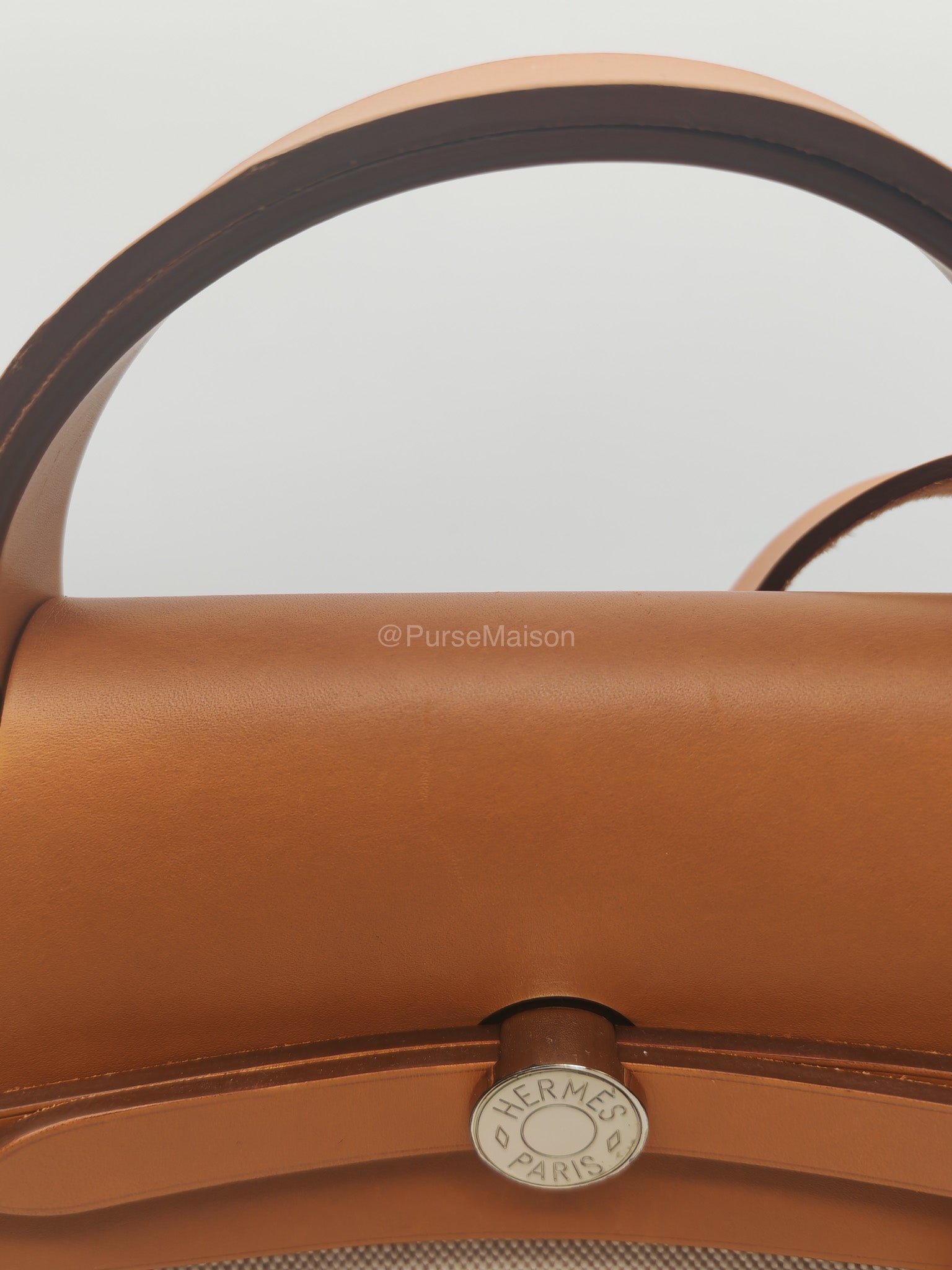 Hermes Herbag Messenger 39 in Beige Canvas Palladium Hardware Stamp Square N(2010) | Purse Maison Luxury Bags Shop