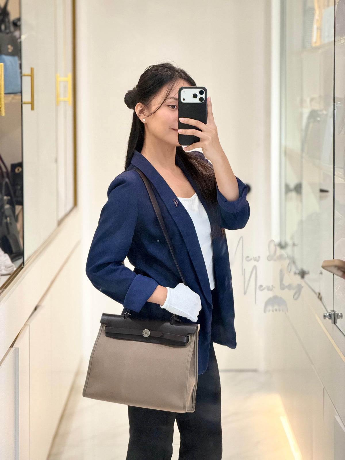 Hermes Herbag Zip 31 in Ebene Leather & Etoupe Canvas Palladium Hardware Stamp T(2015) | Purse Maison Luxury Bags Shop
