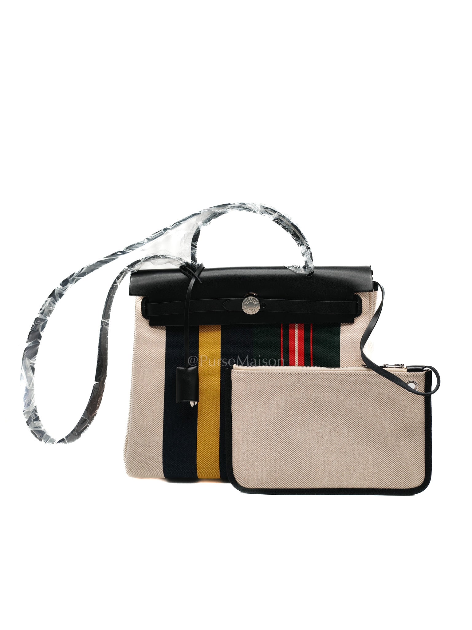 Herbag Zip 31 in Ecru/Beige/Vert Fonce/Noir Canvas Palladium Hardware Stamp W(2024) | Purse Maison Luxury Bags Shop