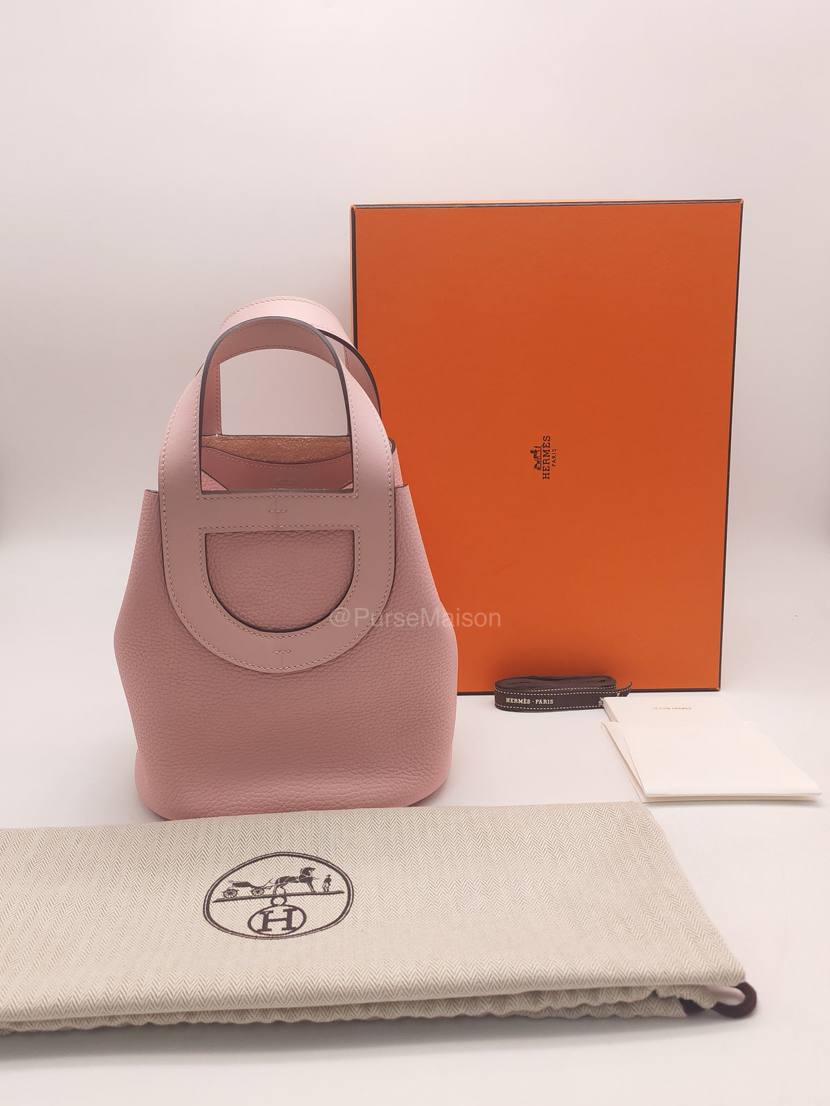 Hermes In the Loop 18 in Rose Sakura CLemence Leather and Palladium Hardware Stamp B (2023) | Purse Maison Luxury Bags Shop
