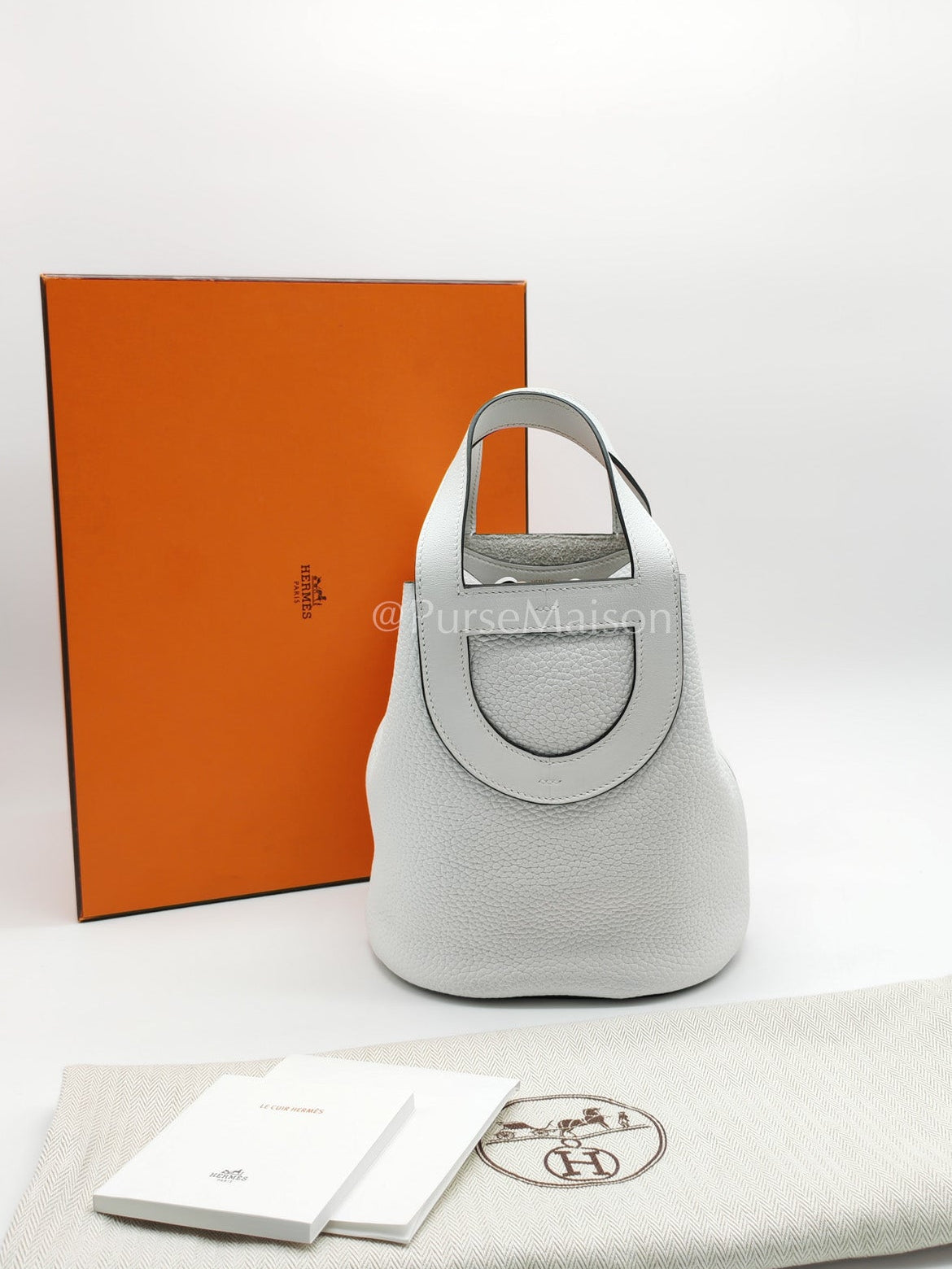 Hermes In The Loop Lock 18 in White Clemence Leather Gold Hardware Stamp B (2023) | Purse Maison Luxury Bags Shop