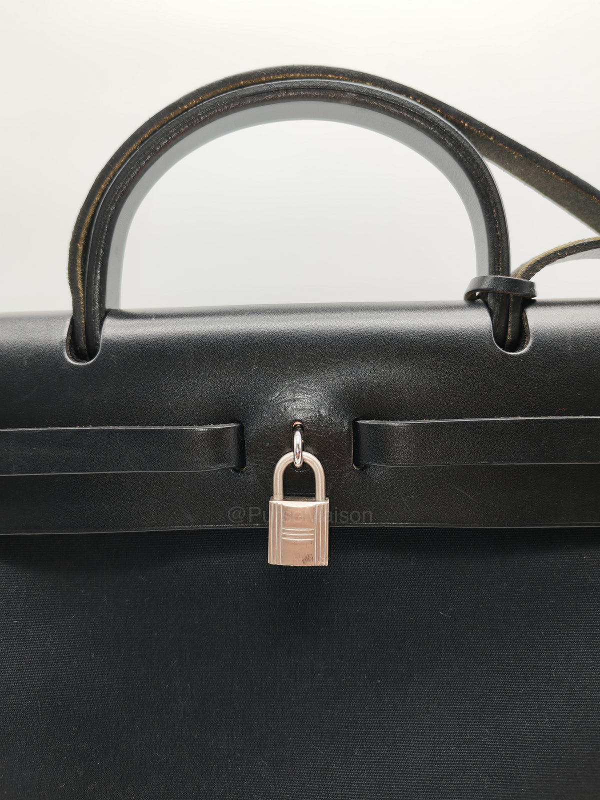 Hermes Interchangeable Herbag Zip 31 in Black & White Woven Canvas Palladium Hardware Stamp Square G(2003) | Purse Maison Luxury Bags Shop