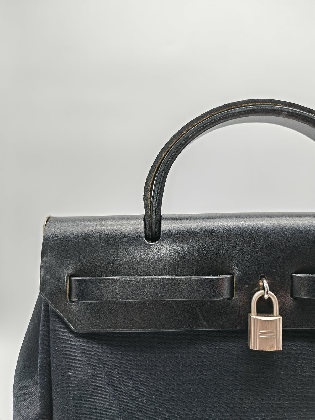 Hermes Interchangeable Herbag Zip 31 in Black & White Woven Canvas Palladium Hardware Stamp Square G(2003) | Purse Maison Luxury Bags Shop