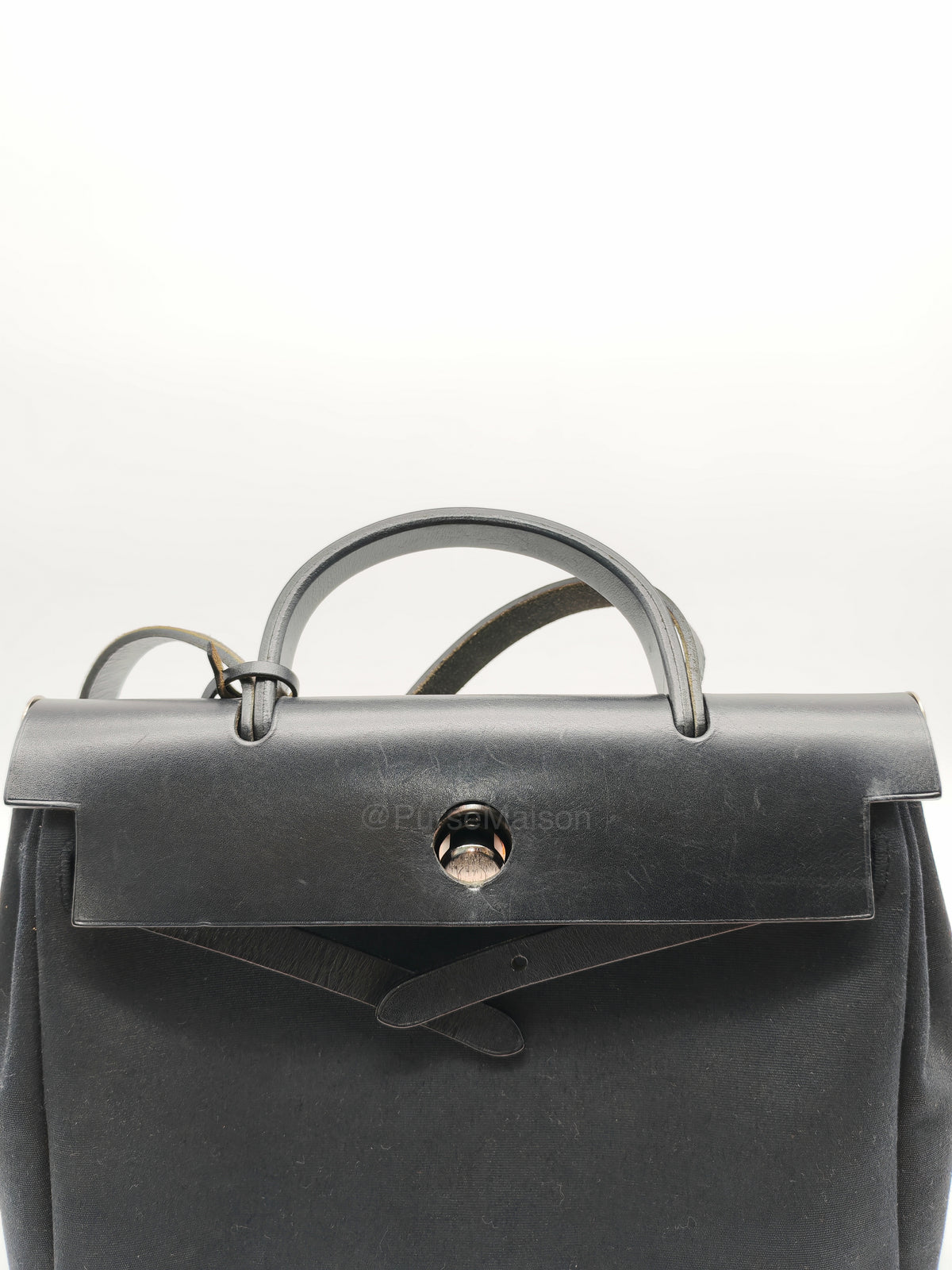 Hermes Interchangeable Herbag Zip 31 in Black & White Woven Canvas Palladium Hardware Stamp Square G(2003) | Purse Maison Luxury Bags Shop