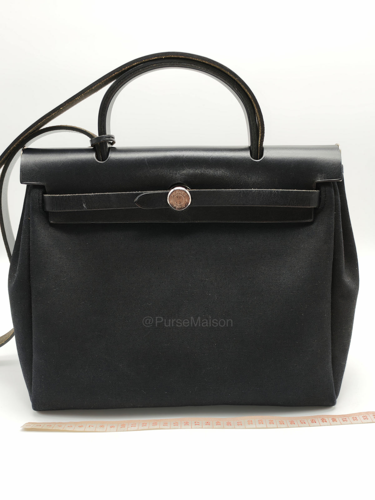 Hermes Interchangeable Herbag Zip 31 in Black & White Woven Canvas Palladium Hardware Stamp Square G(2003) | Purse Maison Luxury Bags Shop