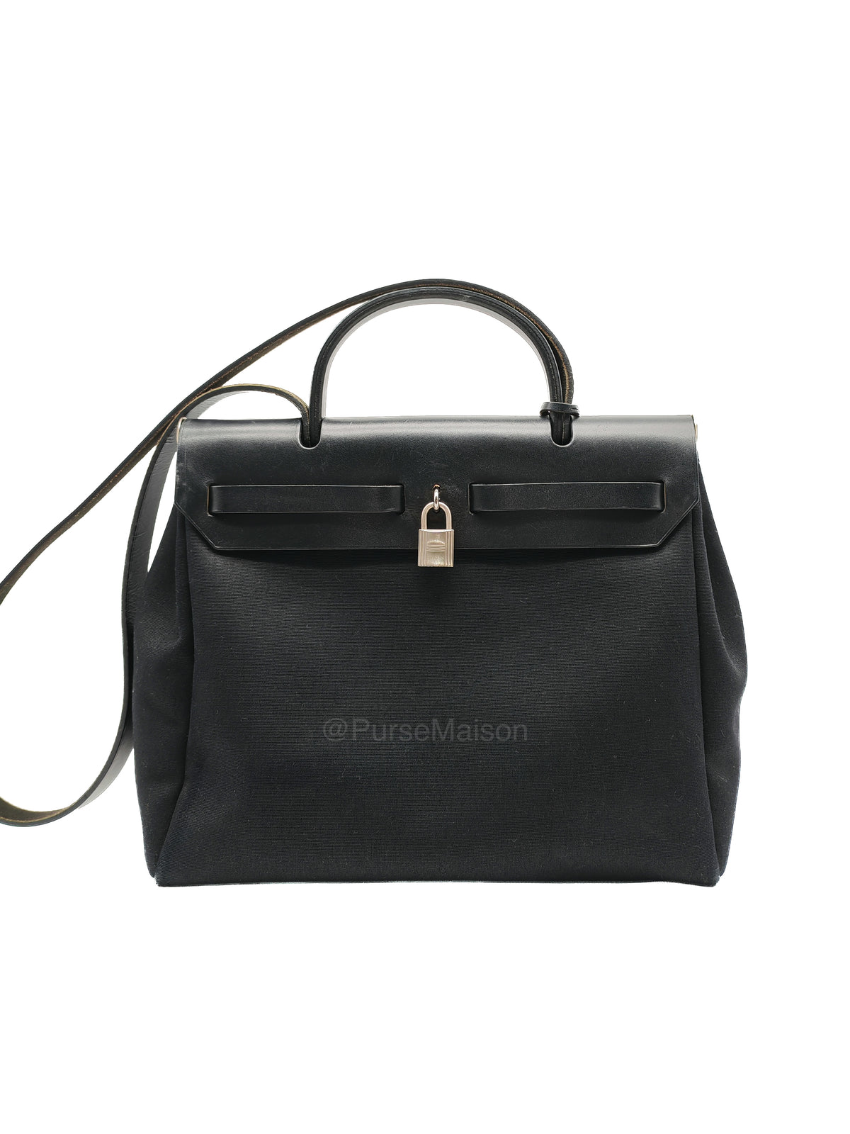 Hermes Interchangeable Herbag Zip 31 in Black & White Woven Canvas Palladium Hardware Stamp Square G(2003) | Purse Maison Luxury Bags Shop