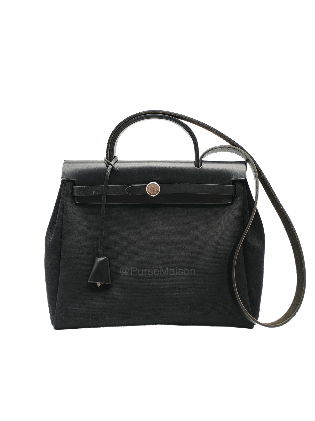 Hermes Interchangeable Herbag Zip 31 in Black & White Woven Canvas Palladium Hardware Stamp Square G(2003) | Purse Maison Luxury Bags Shop