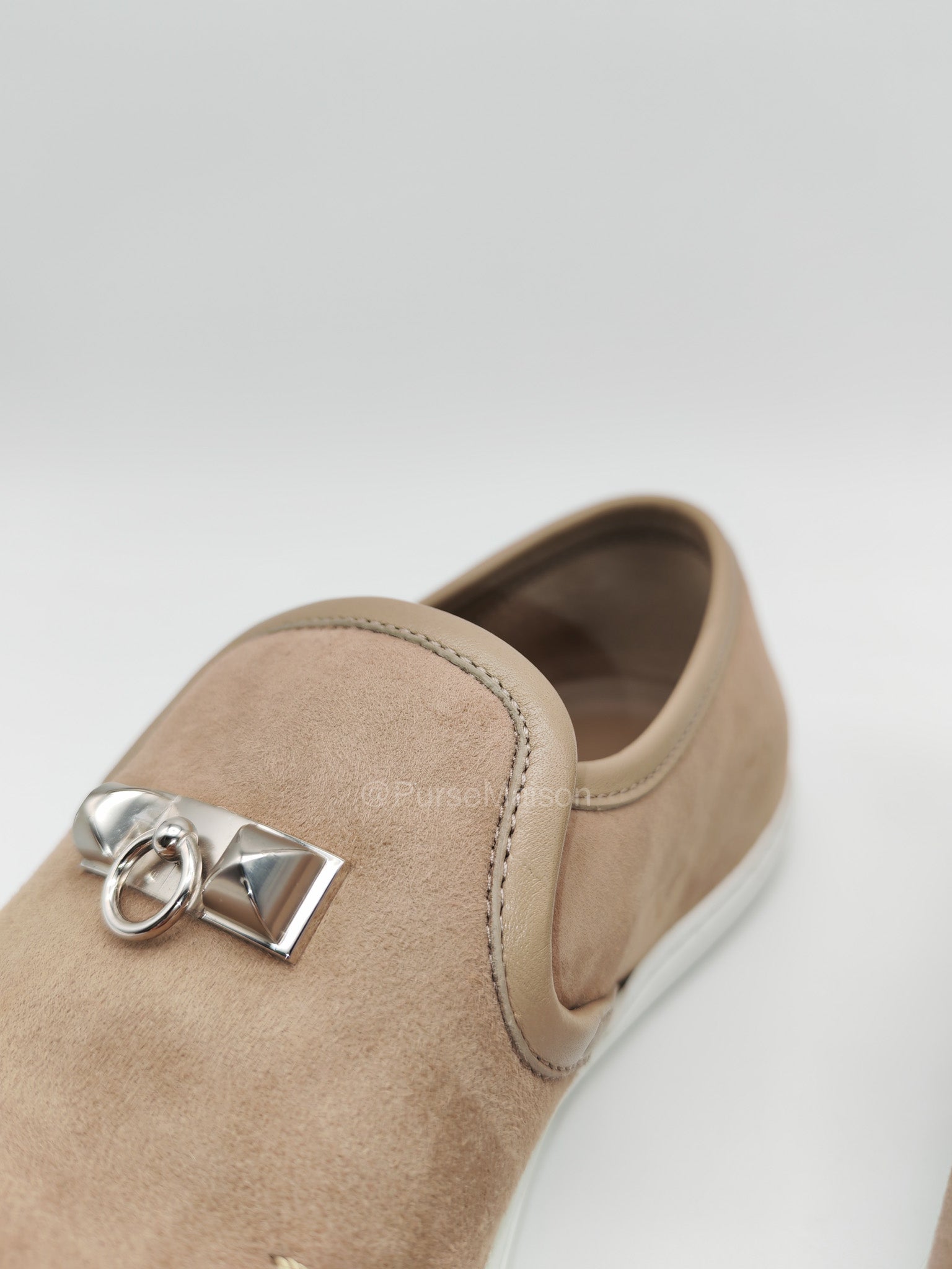 Hermes Jour Loafers in Brown Suede Goatskin Leather Palladium Médor Stud Hardware Size 37.5 (24 cm) | Purse Maison Luxury Bags Shop