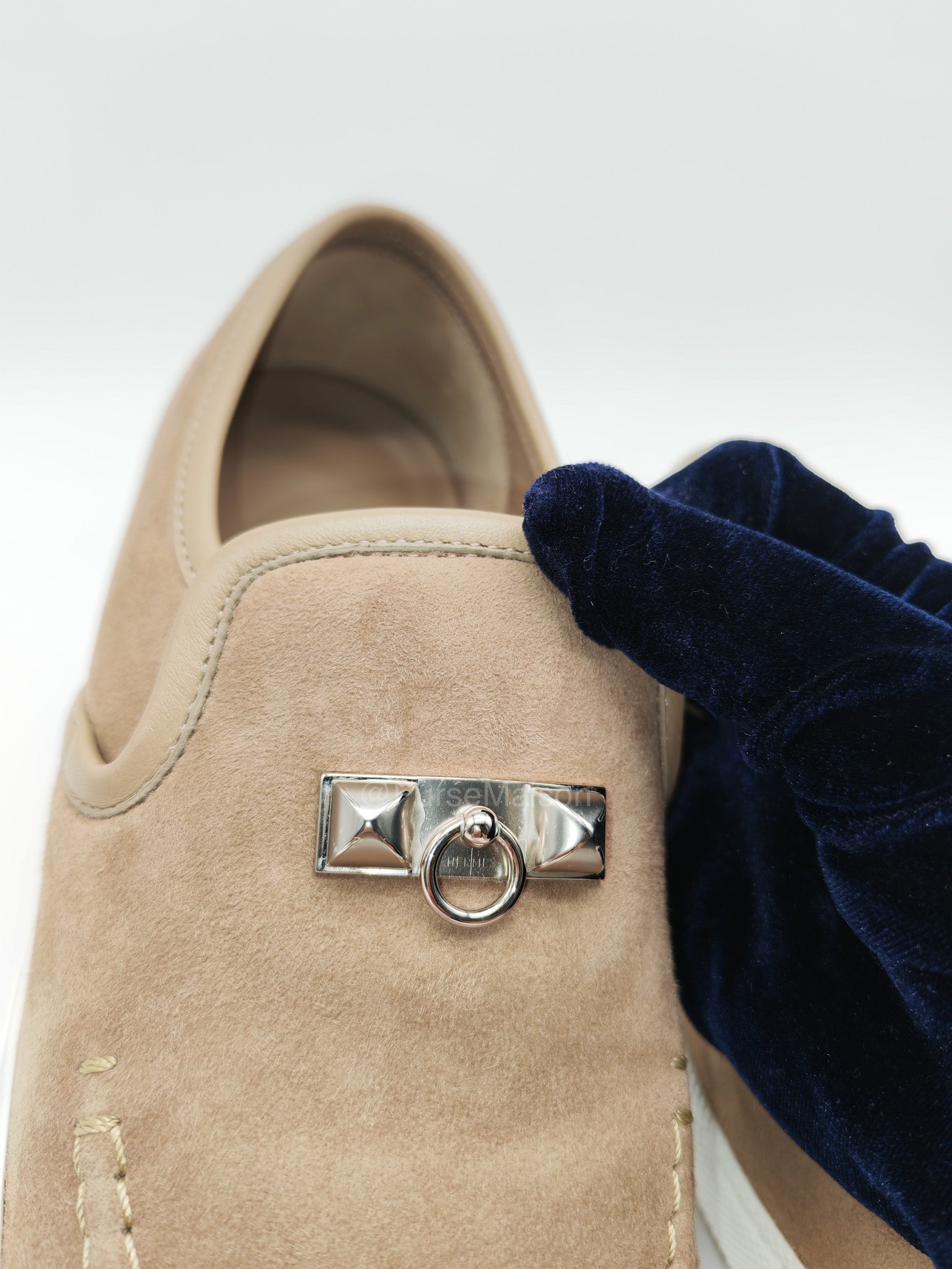 Hermes Jour Loafers in Brown Suede Goatskin Leather Palladium Médor Stud Hardware Size 37.5 (24 cm) | Purse Maison Luxury Bags Shop