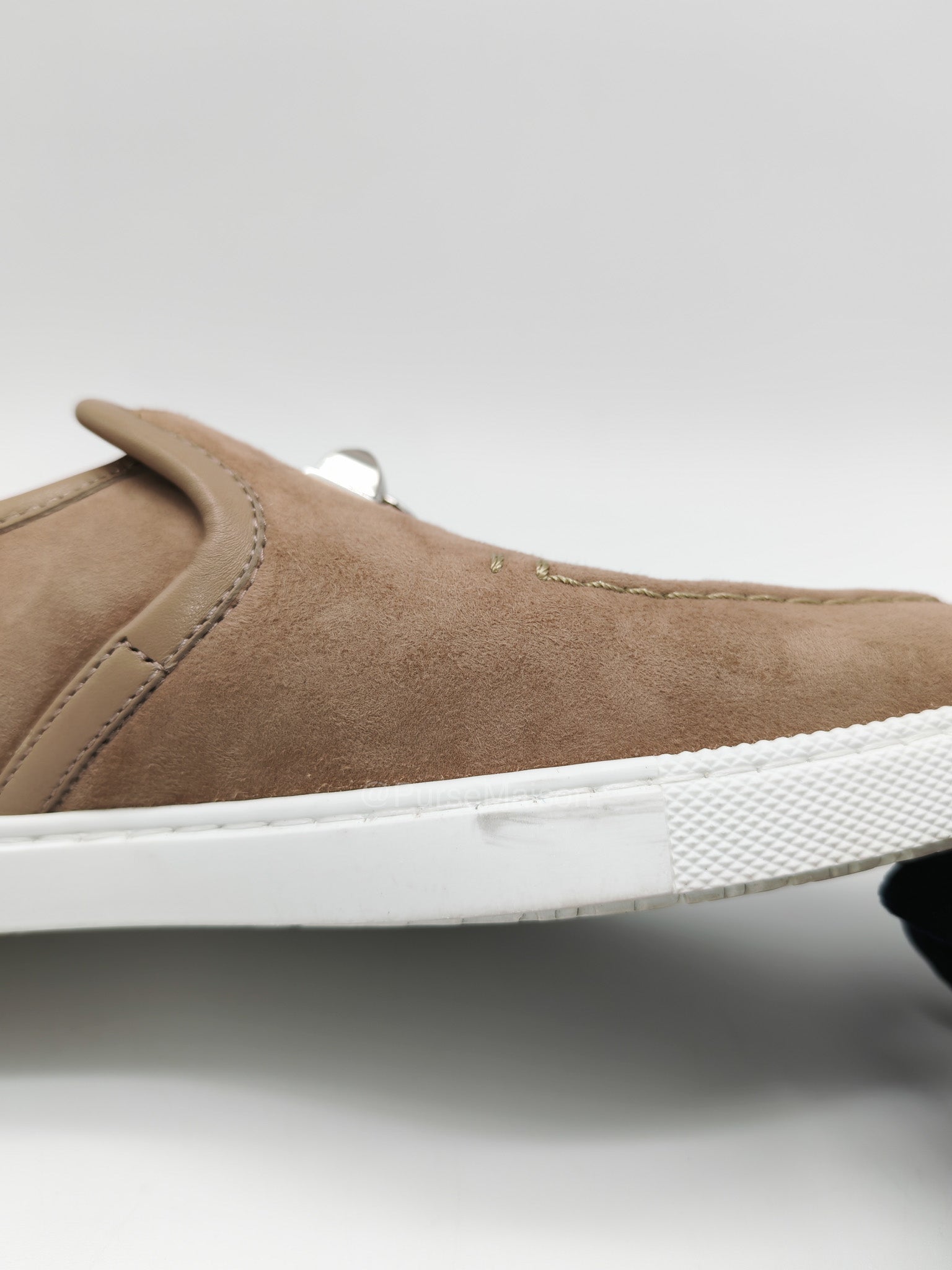 Hermes Jour Loafers in Brown Suede Goatskin Leather Palladium Médor Stud Hardware Size 37.5 (24 cm) | Purse Maison Luxury Bags Shop