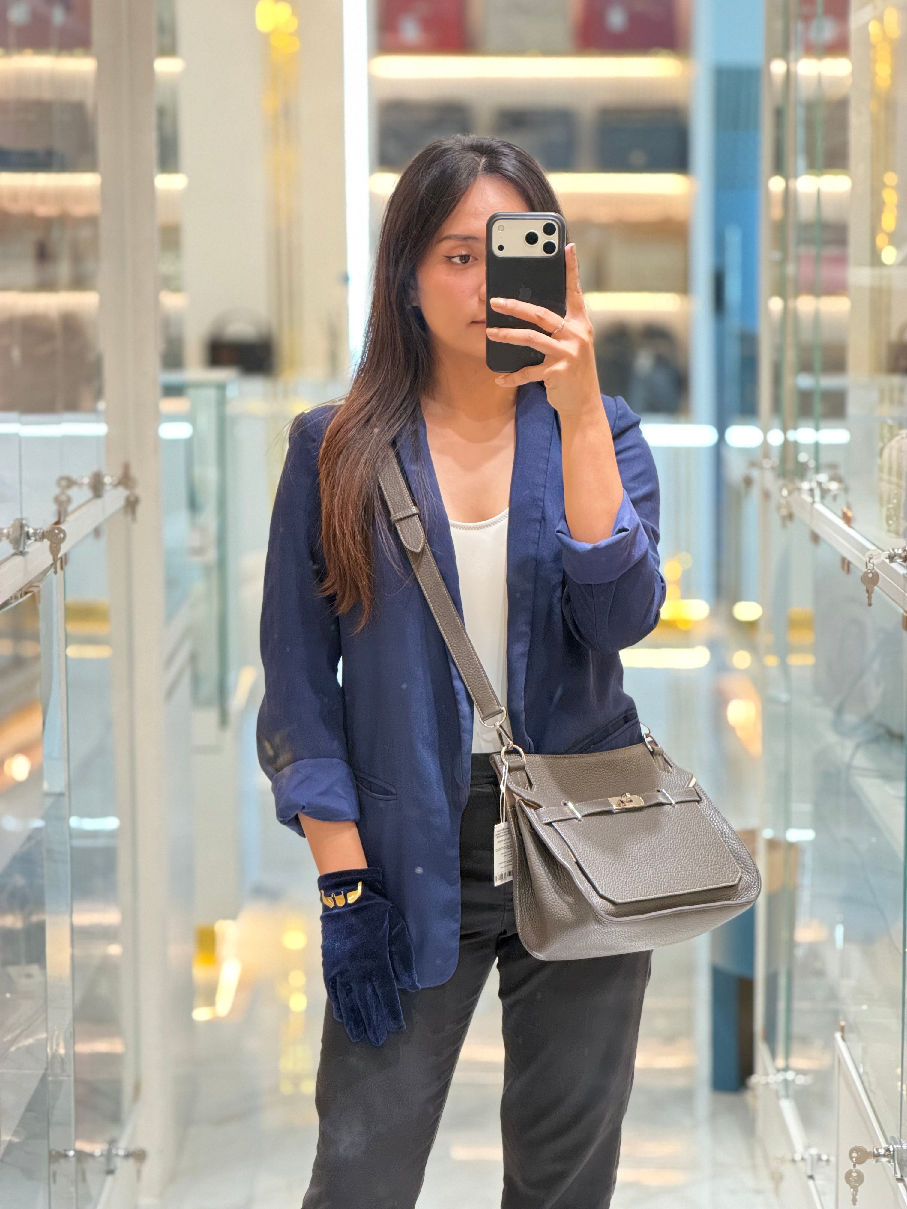 Jypsiere 28 in Gris Etain Clemence Leather & Palladium Hardware Stamp B (2023) | Purse Maison Luxury Bags Shop