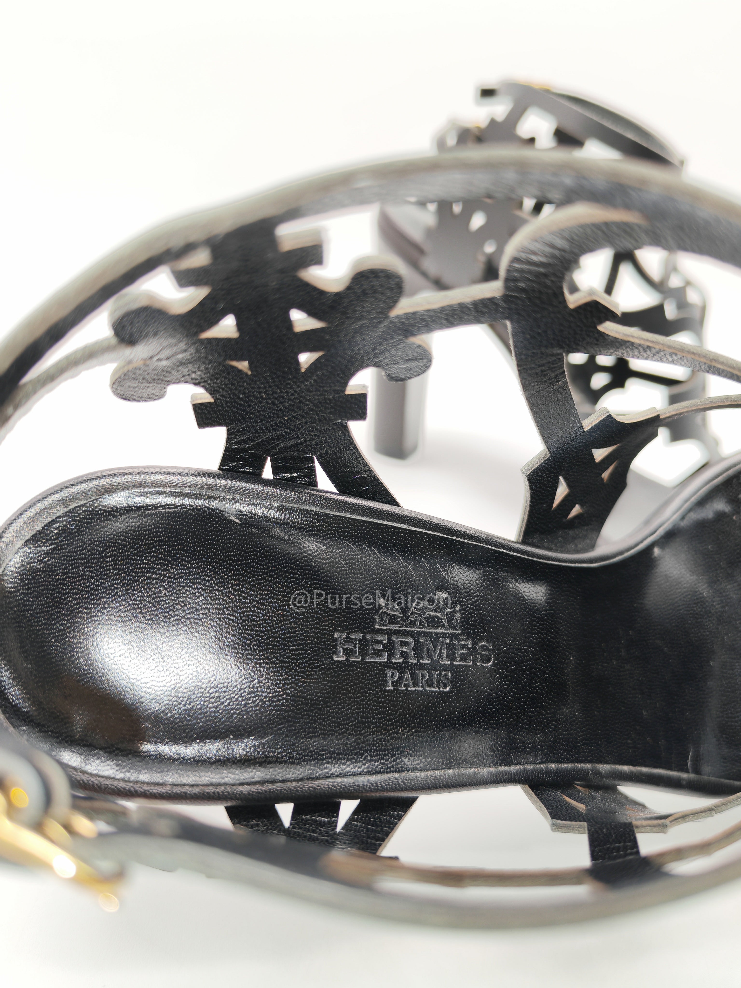 Hermes Keira Ankle Sandals in Black Calfskin Leather Size 37 (24 cm) | Purse Maison Luxury Bags Shop