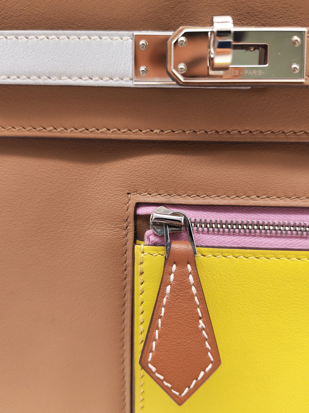 Hermes Kelly 25 Retourne in Colormatic Veau Swift Leather Chai/Lime/Brume/Cassis/Nata Palladium HardwareStamp B(2023) | Purse Maison Luxury Bags Shop