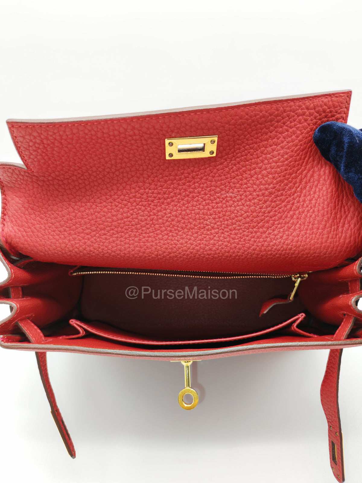 Hermes Kelly 25 Retourne in Rouge Vif Togo Leather and Gold Hardware Stamp Y (2020) | Purse Maison Luxury Bags Shop
