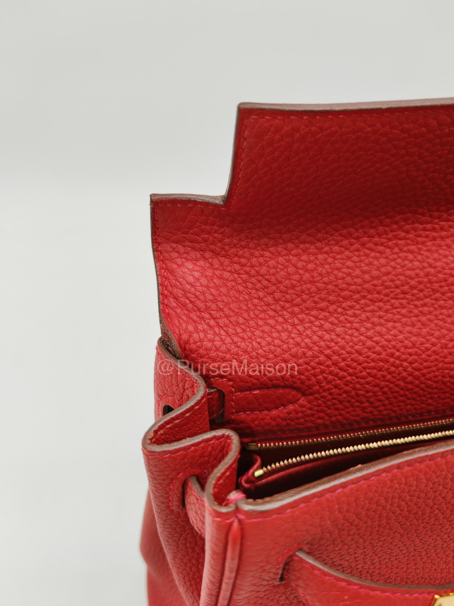 Hermes Kelly 25 Retourne in Rouge Vif Togo Leather and Gold Hardware Stamp Y (2020) | Purse Maison Luxury Bags Shop