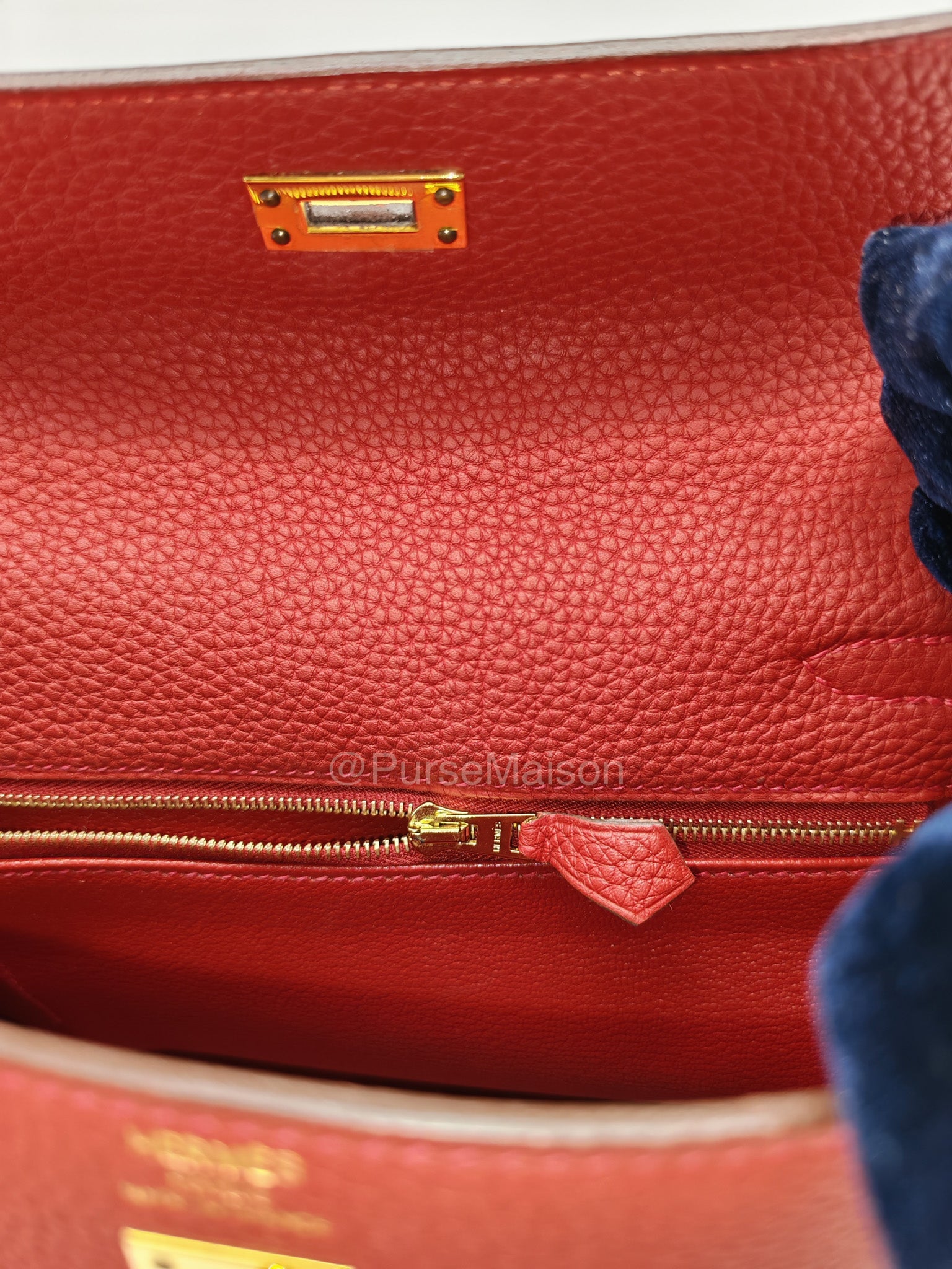 Hermes Kelly 25 Retourne in Rouge Vif Togo Leather and Gold Hardware Stamp Y (2020) | Purse Maison Luxury Bags Shop