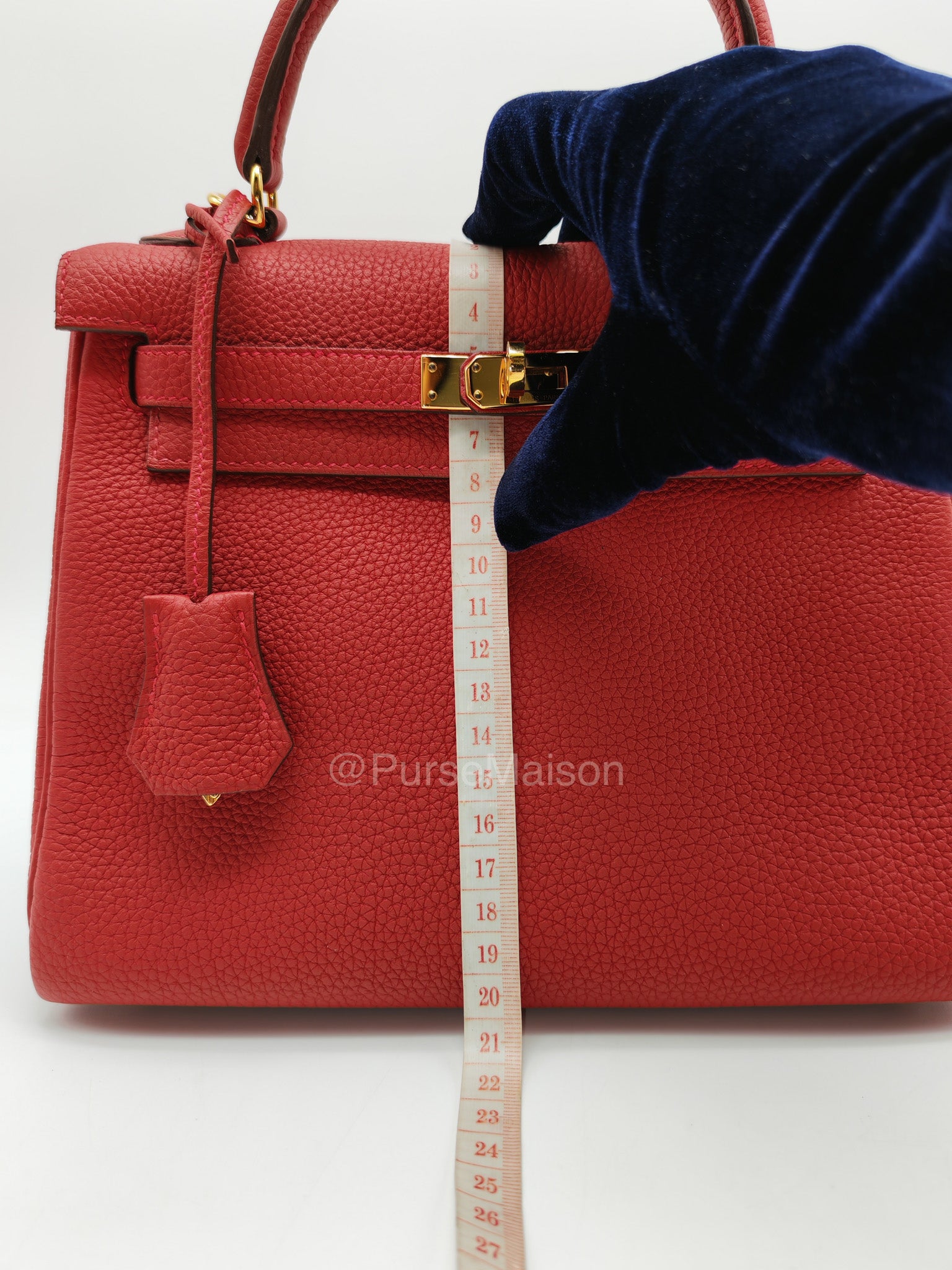 Hermes Kelly 25 Retourne in Rouge Vif Togo Leather and Gold Hardware Stamp Y (2020) | Purse Maison Luxury Bags Shop