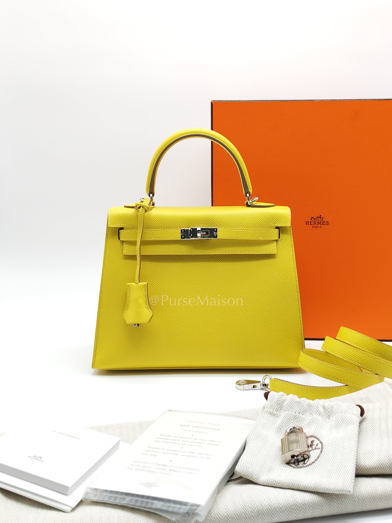 Kelly 25 Sellier in Lime Epsom Leather and Palladiun Hardware Stamp U (2022) | Purse Maison Luxury Bags Shop