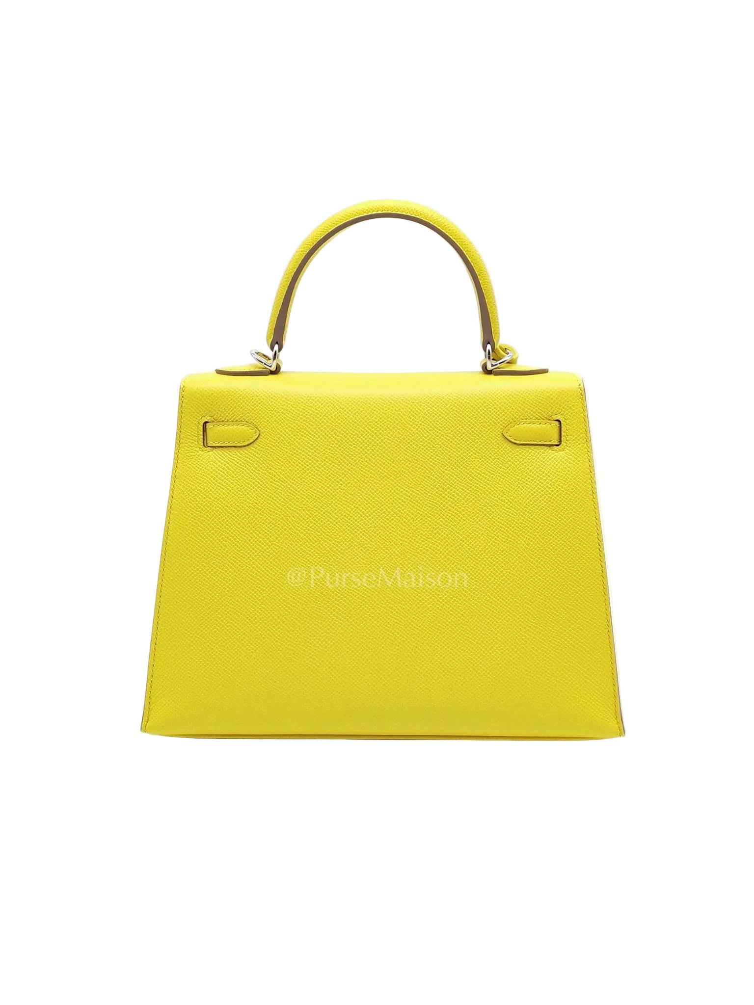 Kelly 25 Sellier in Lime Epsom Leather and Palladiun Hardware Stamp U (2022) | Purse Maison Luxury Bags Shop