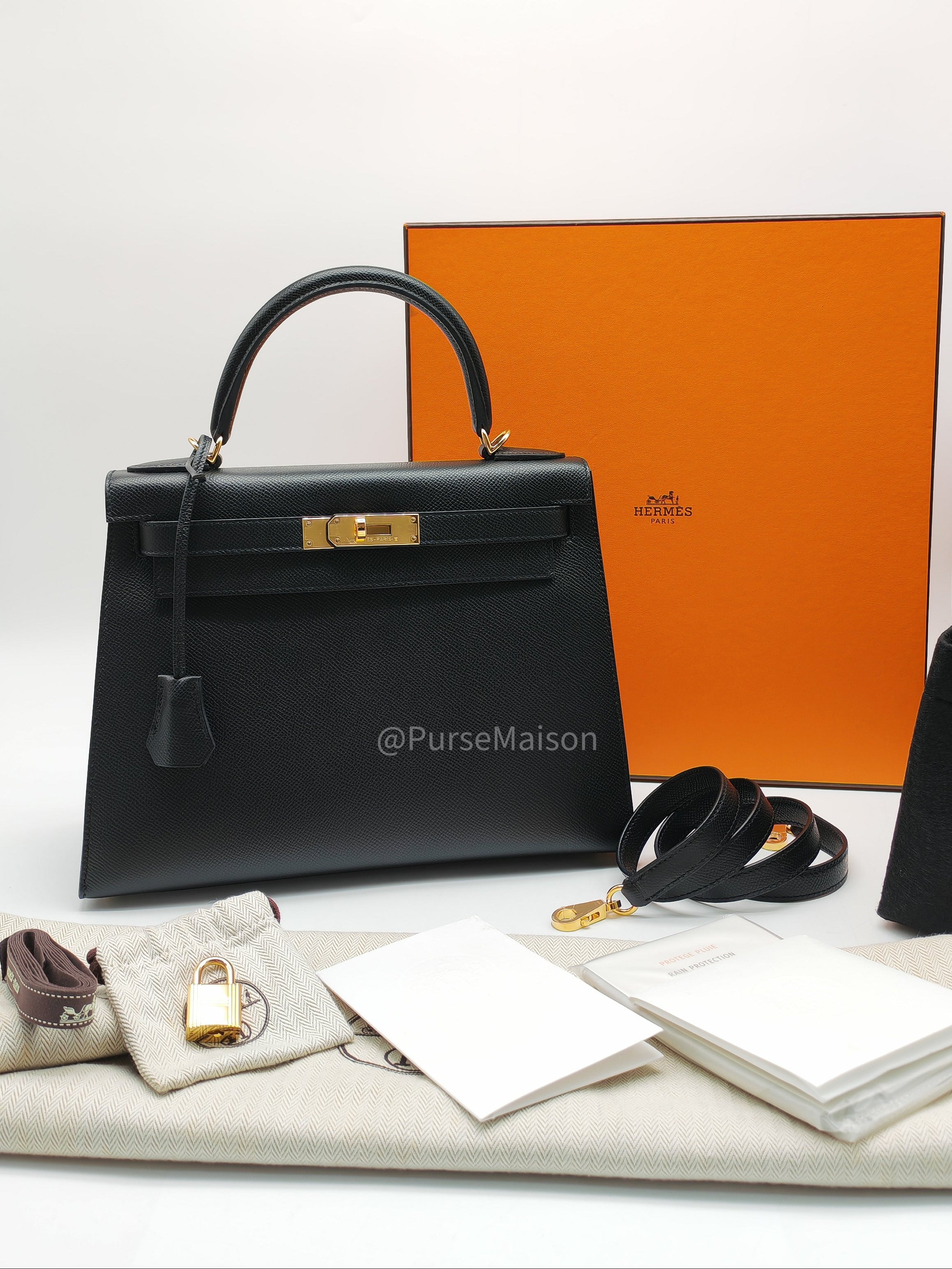 Hermes Kelly 28 Sellier in Black Epsom leather Gold Hardware Stamp Y(2020) | Purse Maison Luxury Bags Shop