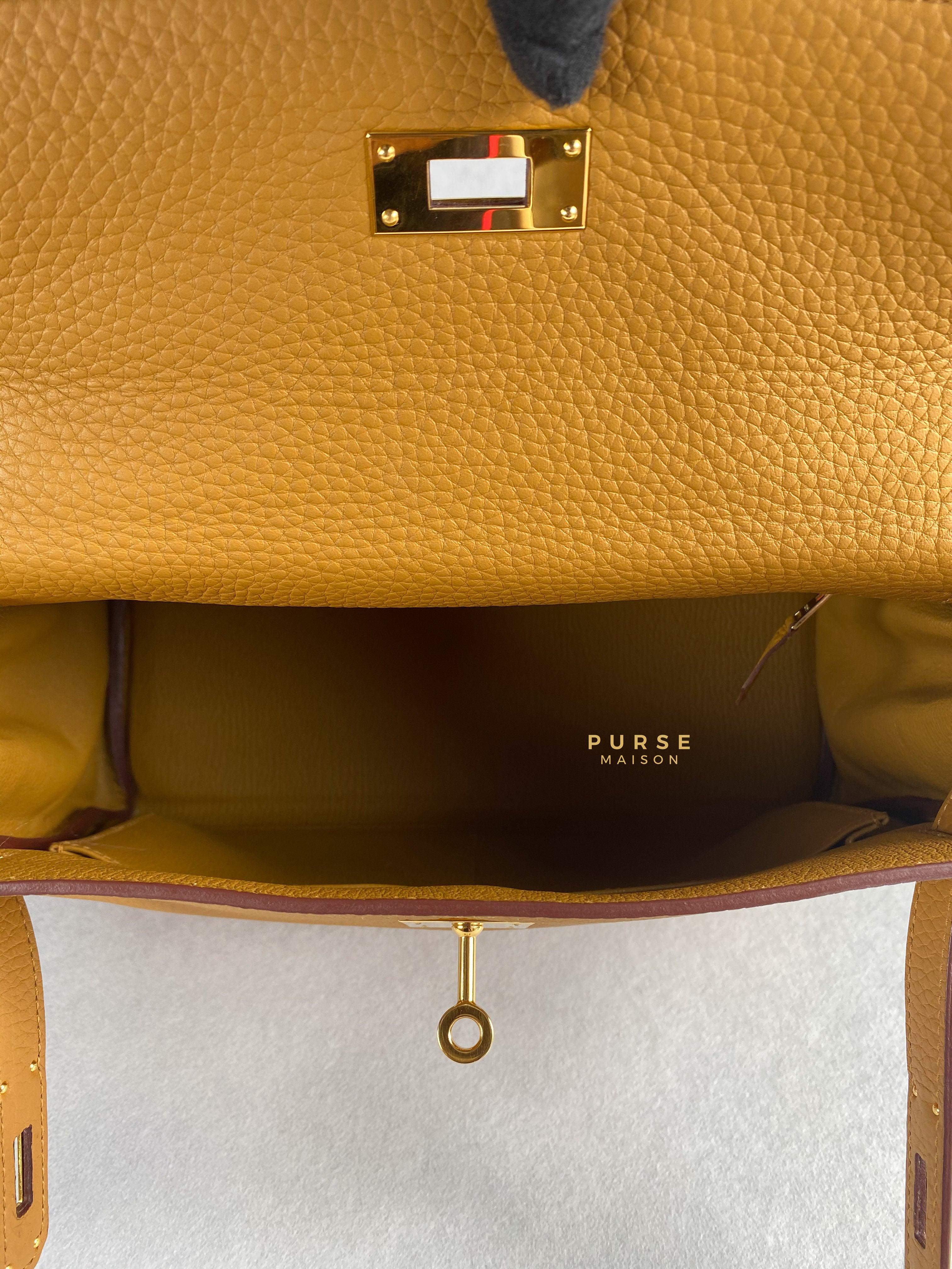 Hermes Kelly 28 Sesame in Clemence Leather and Gold Hardware Stamp Y (2020) | Purse Maison Luxury Bags Shop