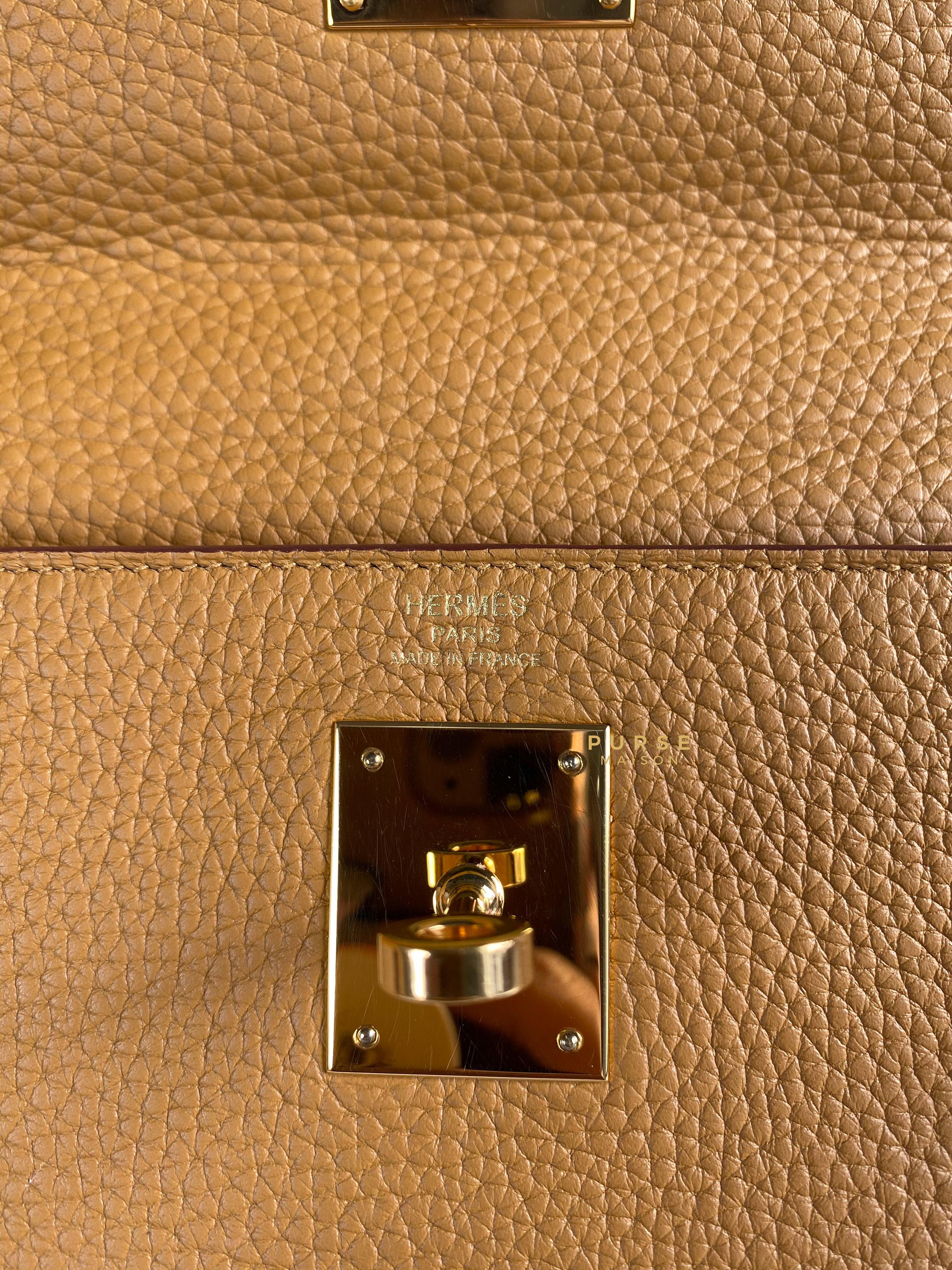Hermes Kelly 28 Sesame in Clemence Leather and Gold Hardware Stamp Y (2020) | Purse Maison Luxury Bags Shop