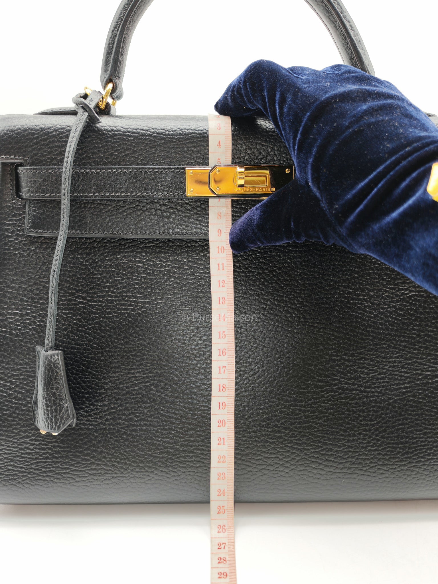 Hermes Kelly 32 in Black Ardennes Taurillon Leather Gold Hardware Stamp Square E(2001) | Purse Maison Luxury Bags Shop